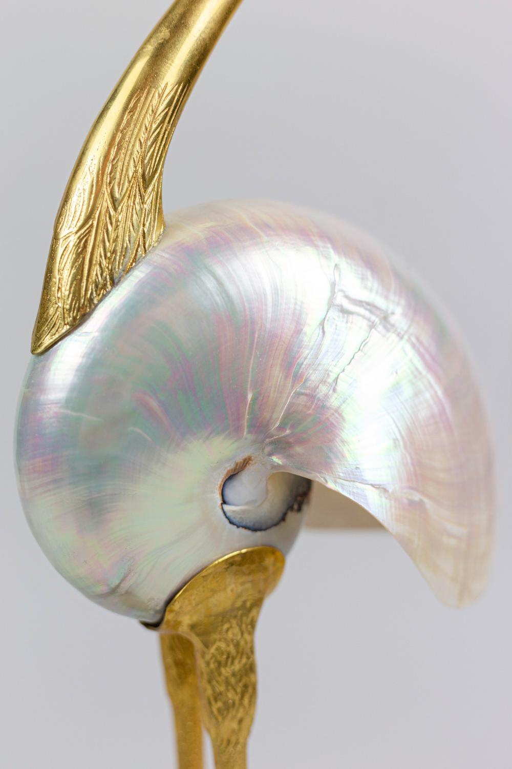 “Bird” Sculpture in Natural Shell and Gilt Brass, 1970s 3
