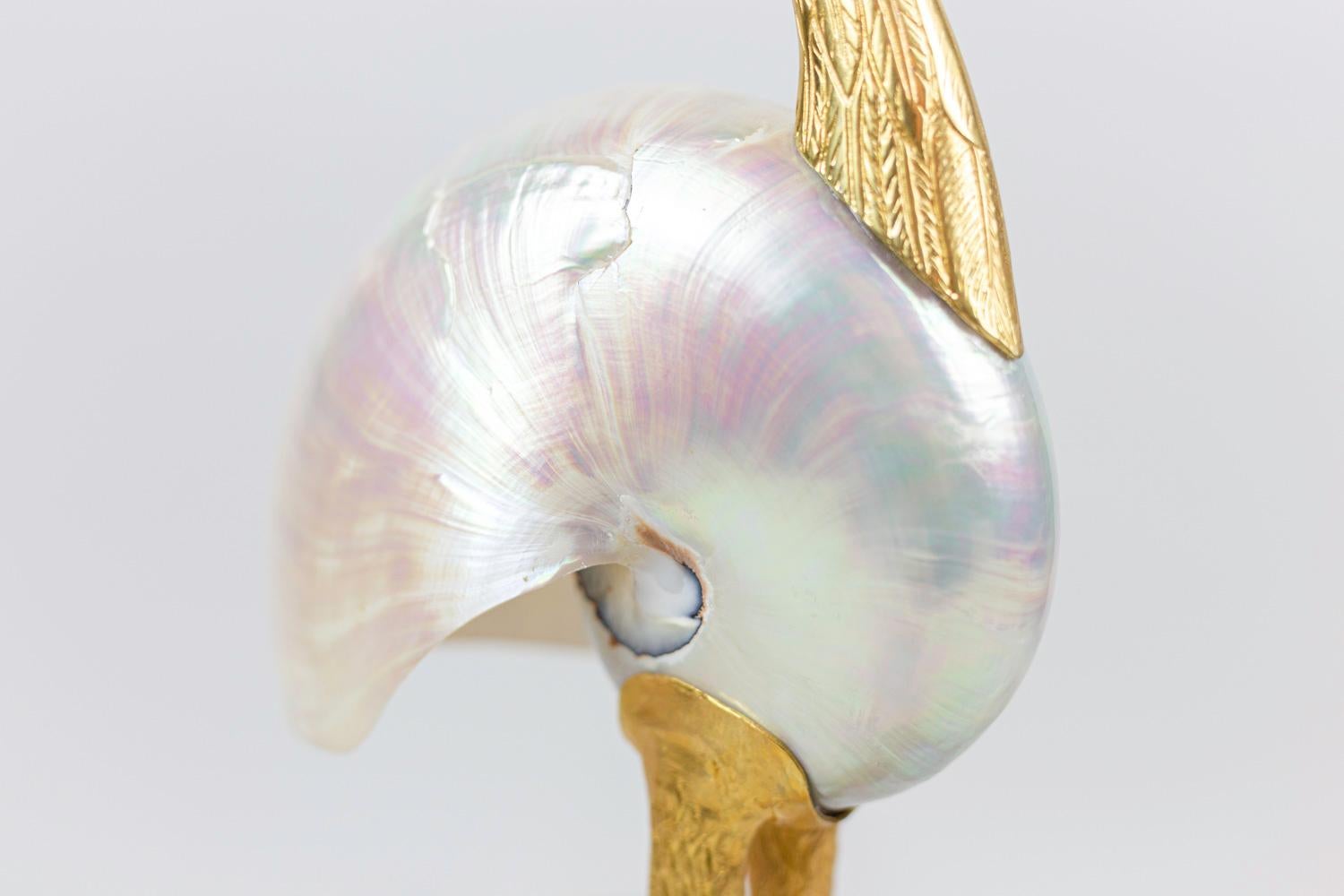 “Bird” Sculpture in Natural Shell and Gilt Brass, 1970s 4