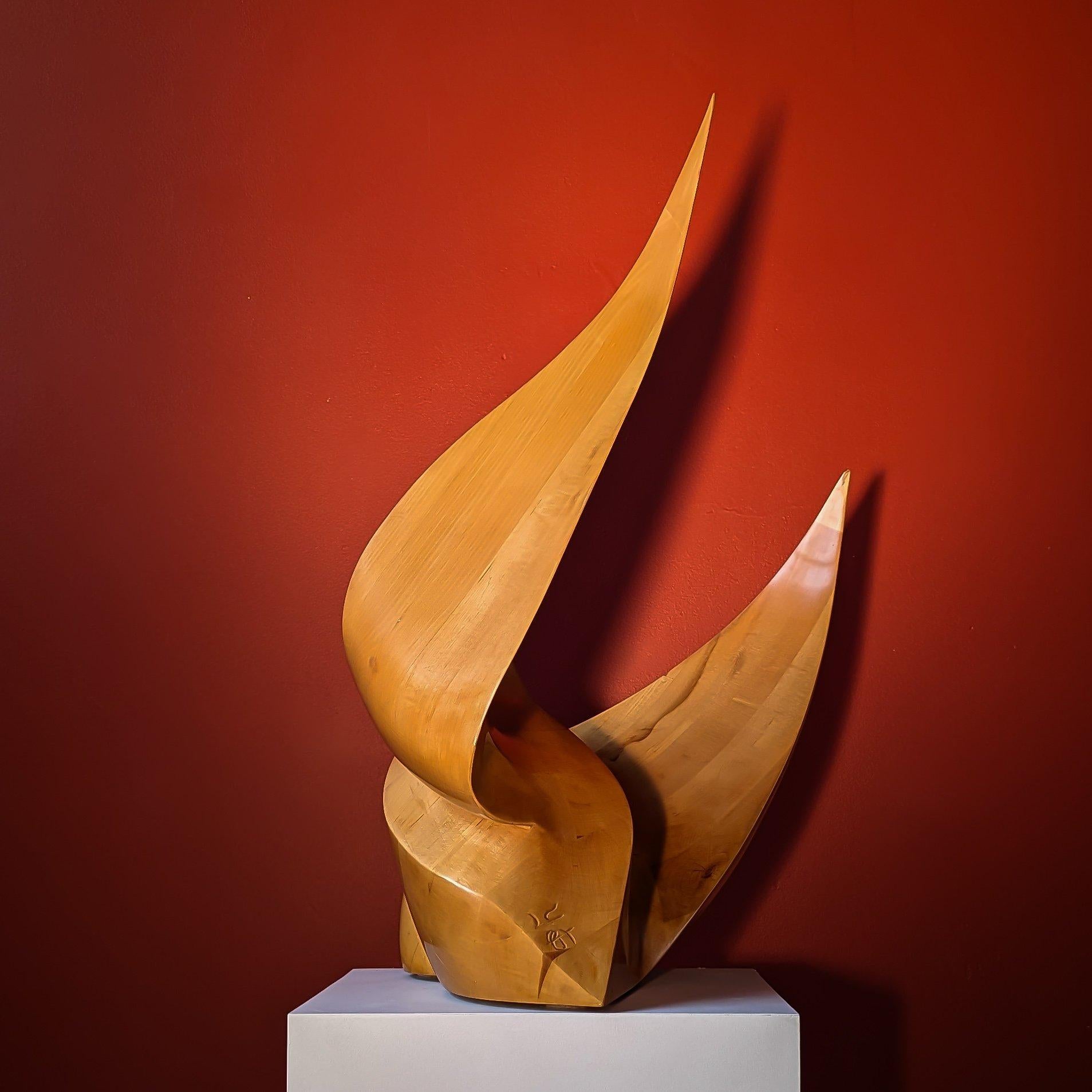 Mid-Century Modern Bird-Shaped Wood Sculpture By YG / C.1980 For Sale