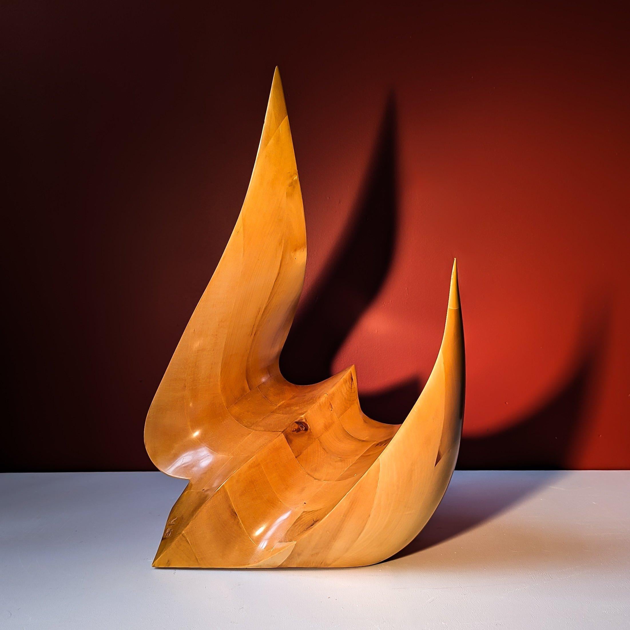 20th Century Bird-Shaped Wood Sculpture By YG / C.1980 For Sale