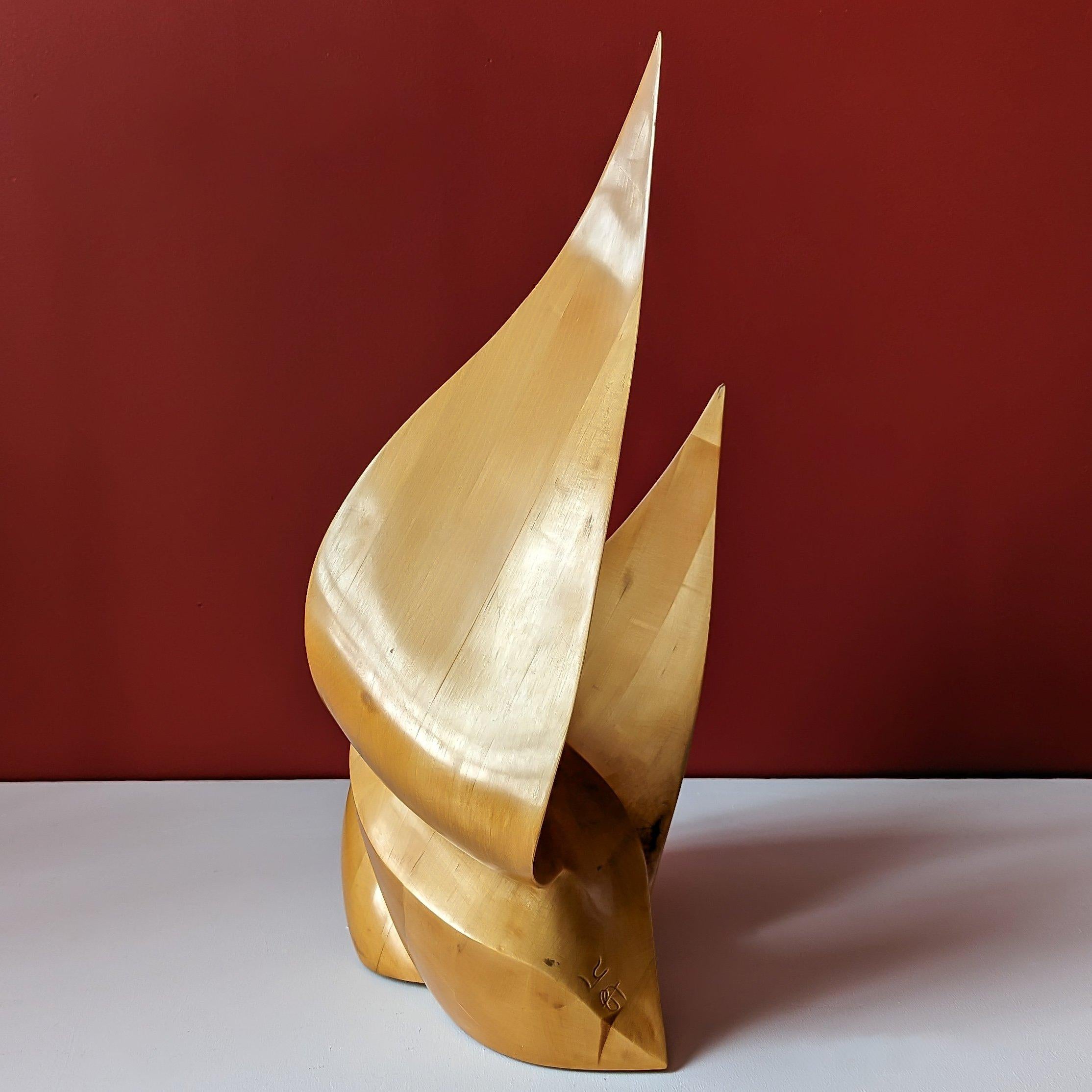 Maple Bird-Shaped Wood Sculpture By YG / C.1980 For Sale