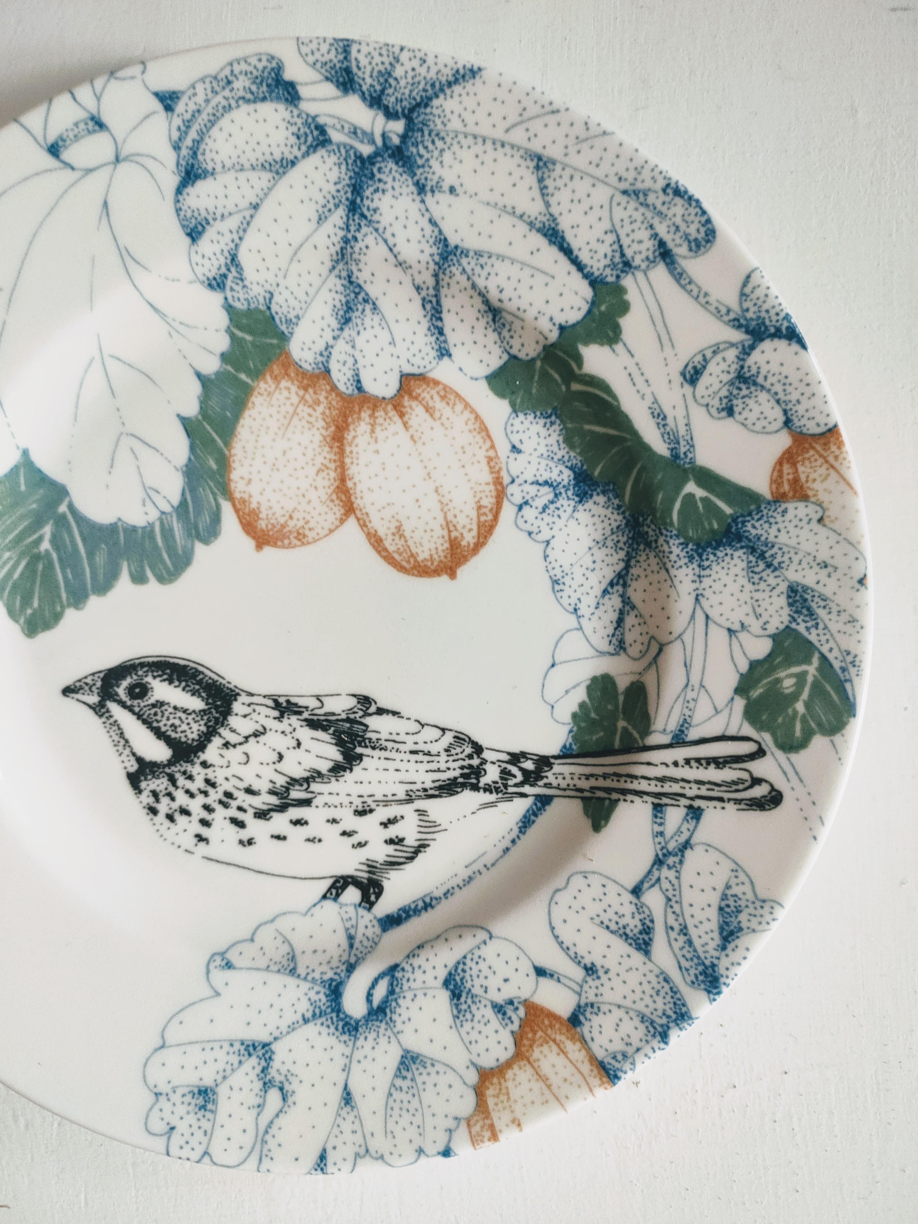 La collection Bird Song présente un motif d'oiseaux sauvages se cachant parmi un feuillage délicat et complexe dans des tons doux de bleu, de terracotta et de vert poussiéreux. Créée à l'origine selon la technique du 