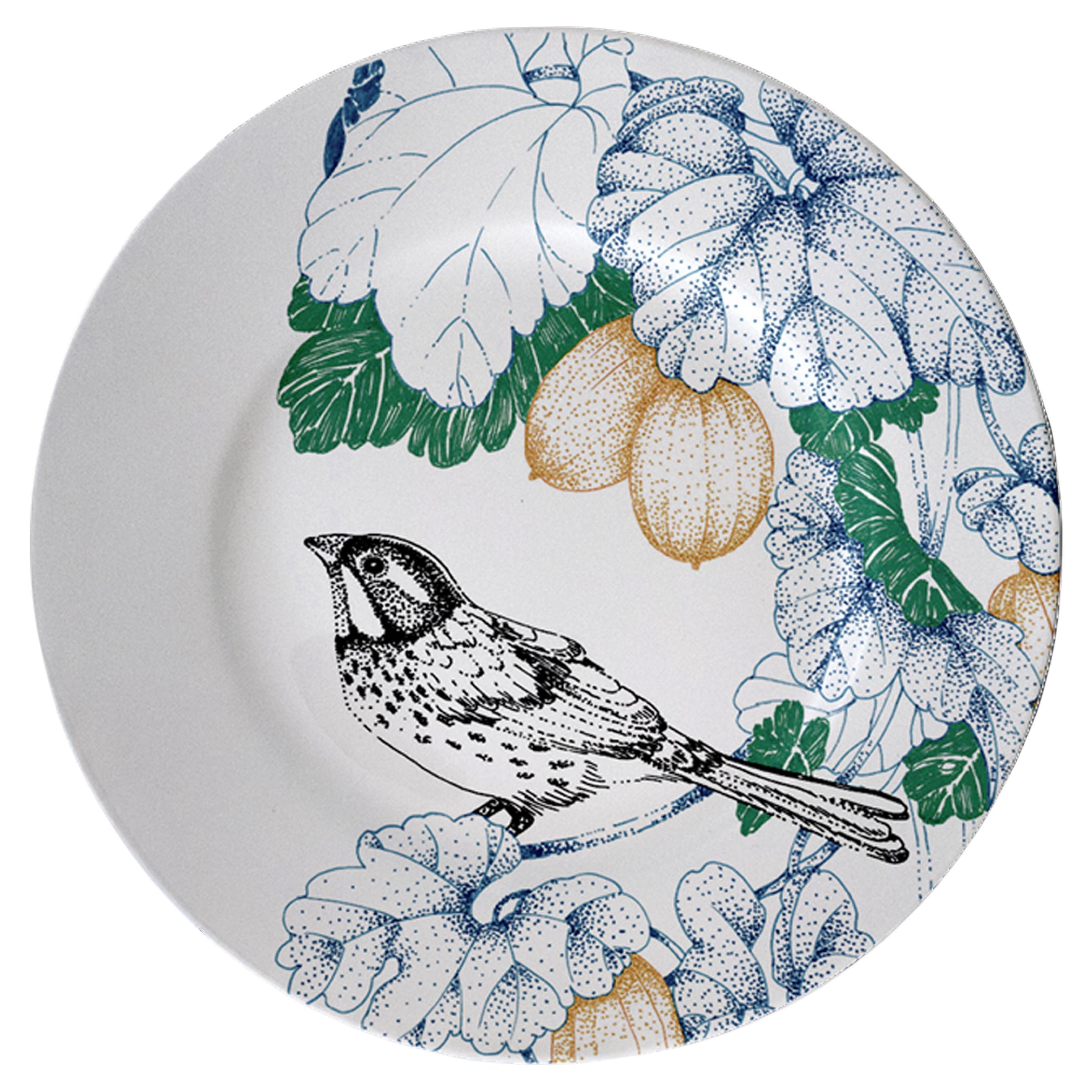 Bird Song, Contemporary Porcelain Bread Plate with Birds and Flowers For Sale
