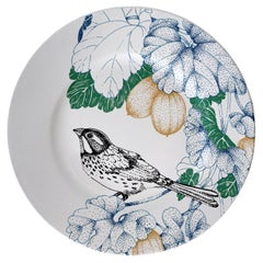 Bird Song, Contemporary Porcelain Bread Plate with Birds and Flowers