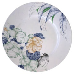 Bird Song, Contemporary Porcelain Dessert Plate with Birds and Flowers