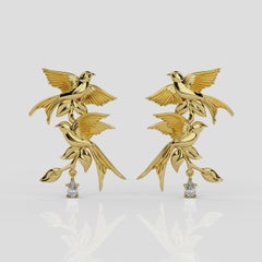 Georgina Yvonne 'Bird Song' Natural Diamond Drop Earrings in 18ct Yellow Gold