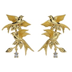 Georgina Yvonne 'Bird Song' Natural Diamond Drop Earrings in 18ct Yellow Gold