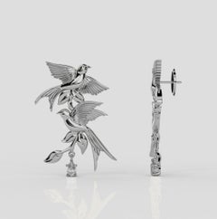 Georgina Yvonne 'Bird Song' Natural Diamond Drop Earrings in Platinum