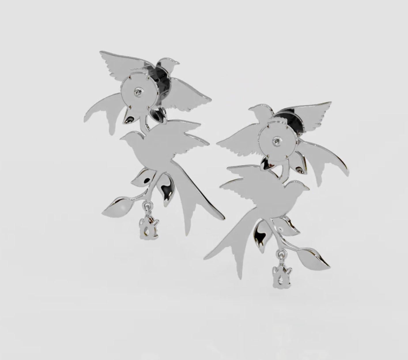 Georgina Yvonne 'Bird Song' Natural Diamond Drop Earrings in Platinum In New Condition For Sale In Oxted, GB