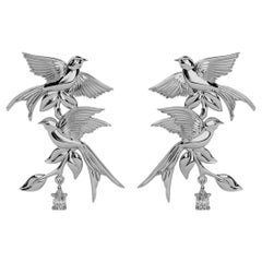 Georgina Yvonne 'Bird Song' Natural Diamond Drop Earrings in Platinum