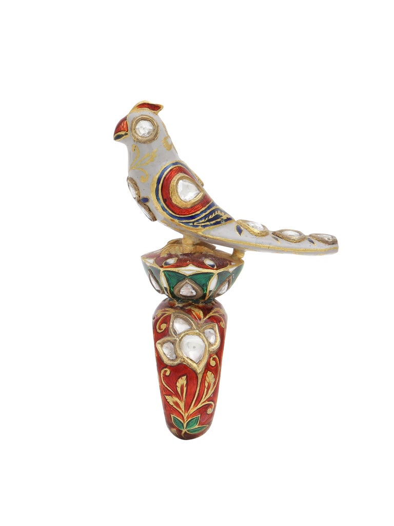 Bird Statement Ring with Diamonds, Enamel Handcrafted in 18 Karat Gold ...