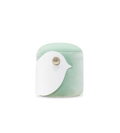 Bird Kids Stool in White Wood and Mint Green Velvet by Circu Magical Furniture