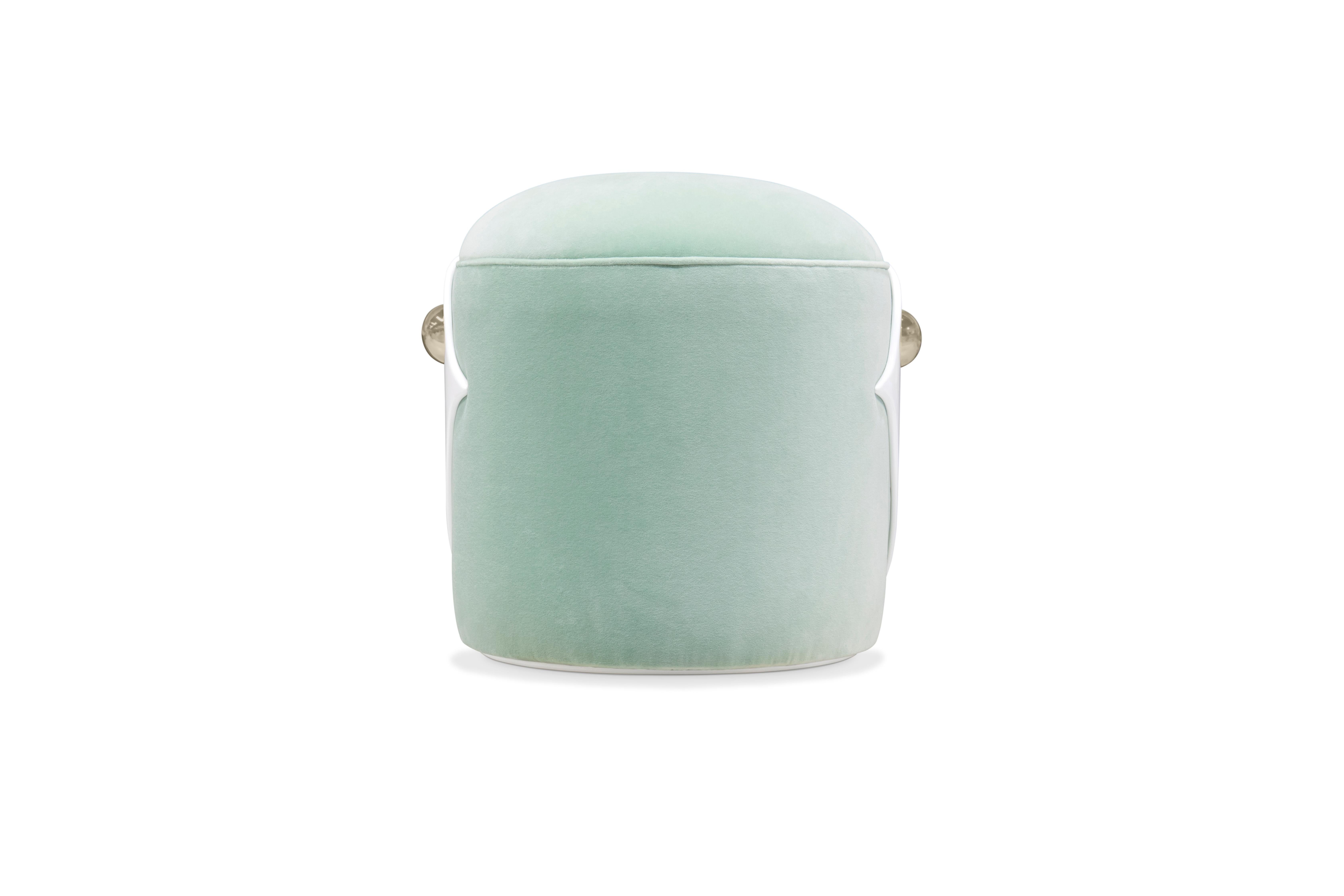 Bird Kids Stool in White Wood and Mint Green Velvet by Circu Magical Furniture In New Condition For Sale In New York, NY
