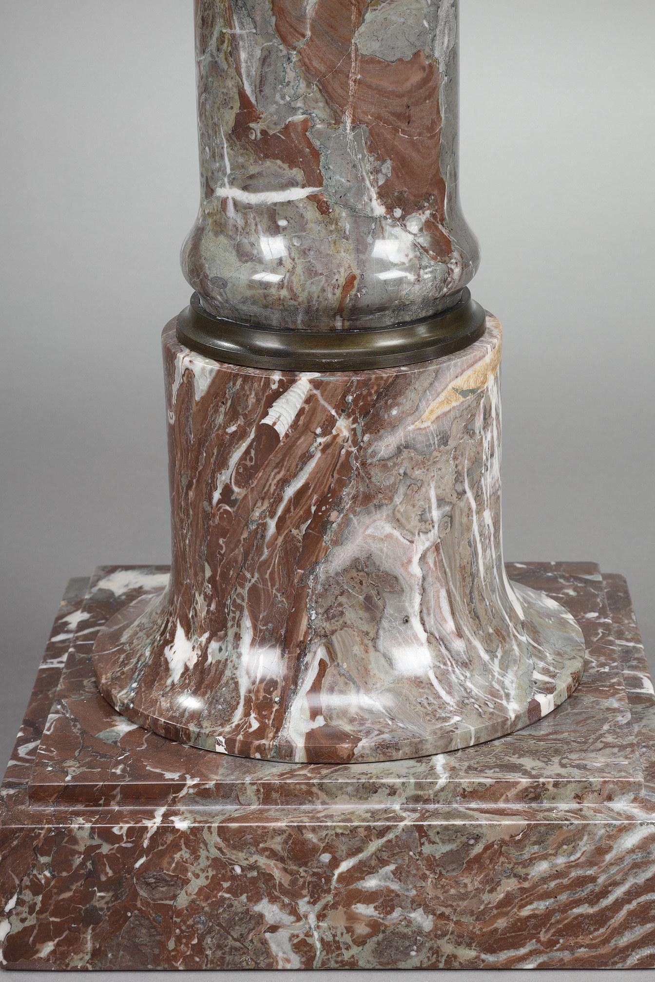 Birdbath in Grey and Red Marble with Bronze Decoration For Sale 3
