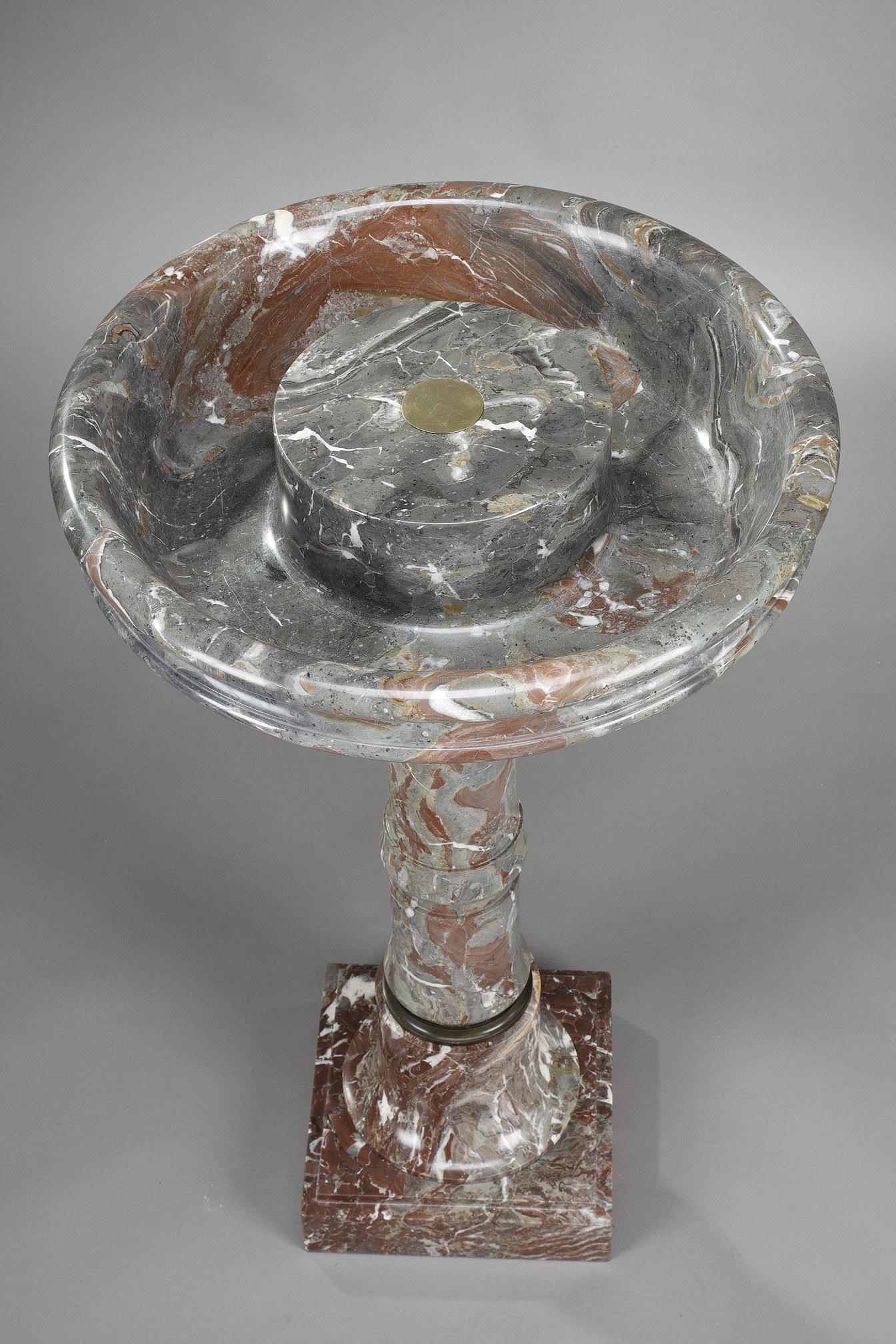 Birdbath in Grey and Red Marble with Bronze Decoration For Sale 2