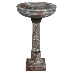 Birdbath in Grey and Red Marble with Bronze Decoration