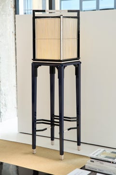 Birdcage Floor Lamp in Black Rosewood, Shell & Linen Sheer Fabric by Artempo