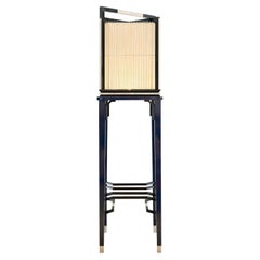 Stehleuchte mit Vogelkäfig aus schwarzem Rosenholz, Muschel und Leinenstoff von Artempo