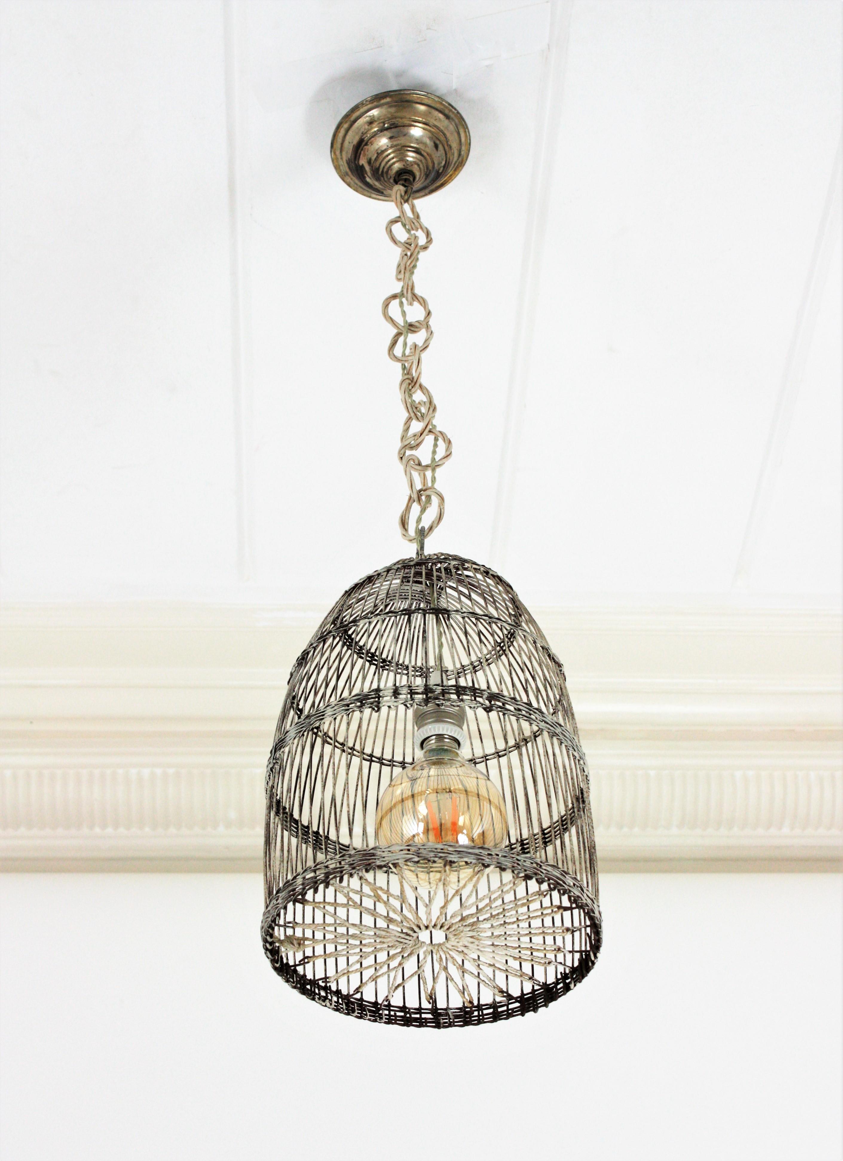 Birdcage Rustic Hanging Light Pendant Lamp In Good Condition In Barcelona, ES