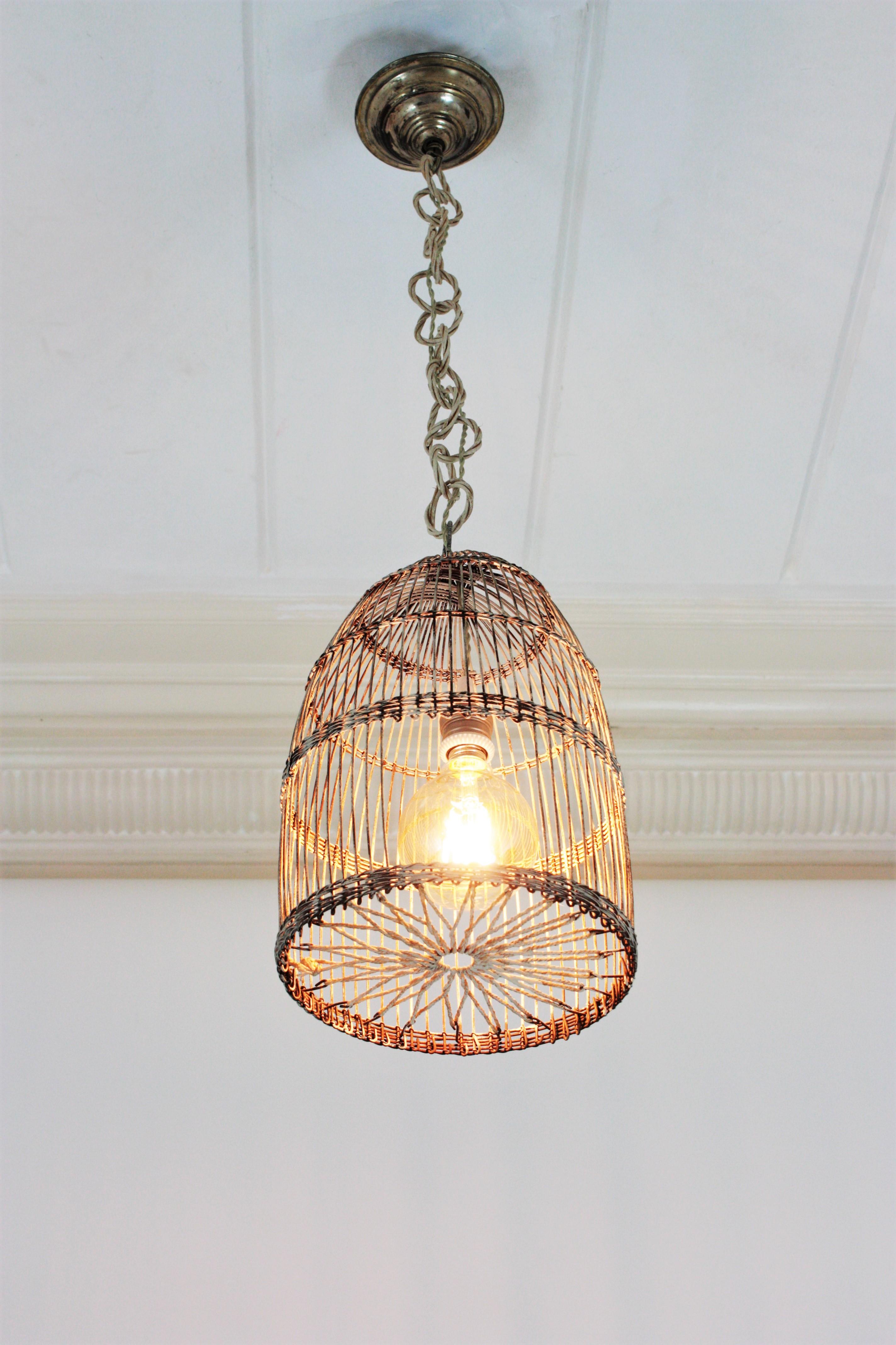 20th Century Birdcage Rustic Hanging Light Pendant Lamp