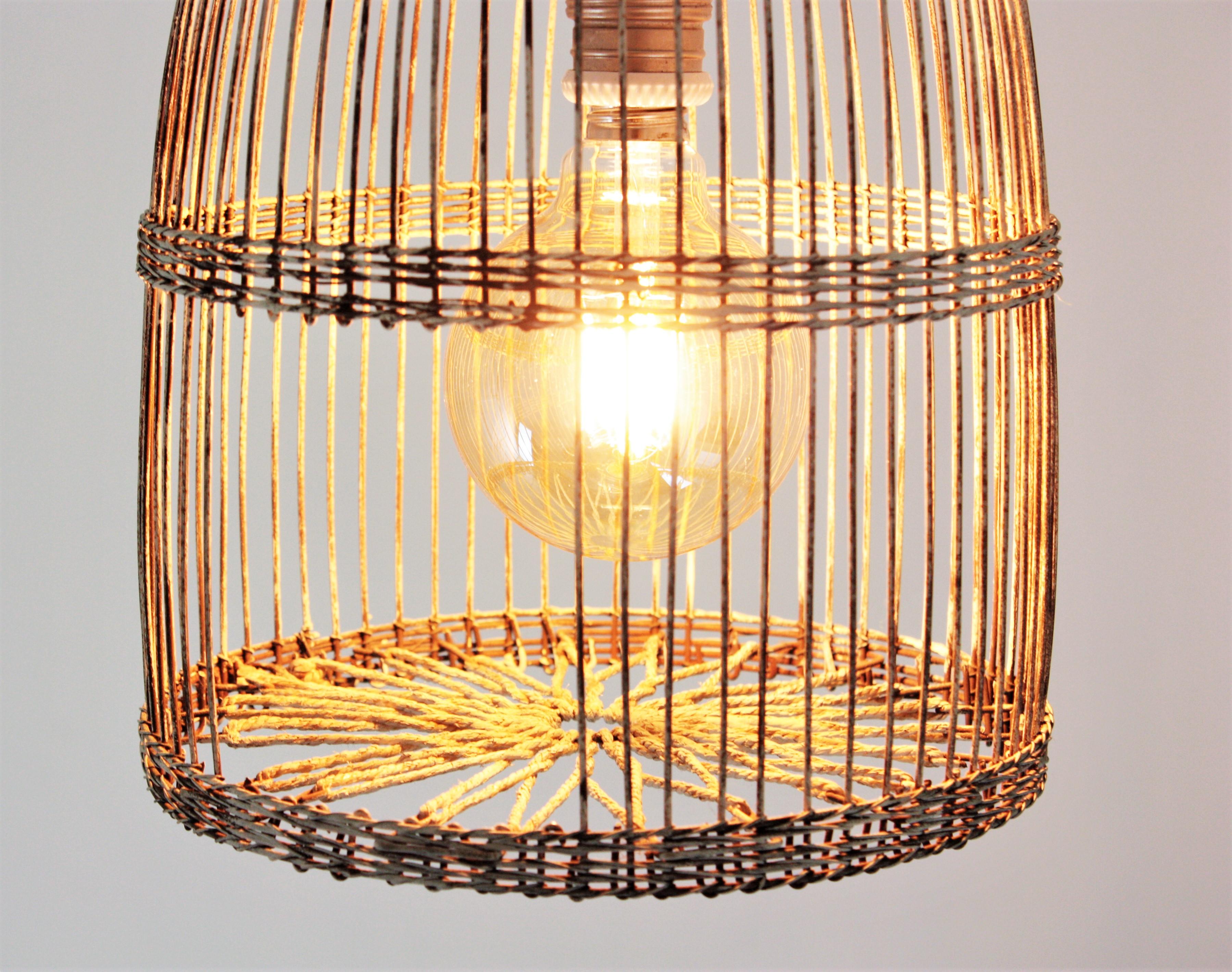 Wicker Birdcage Rustic Hanging Light Pendant Lamp