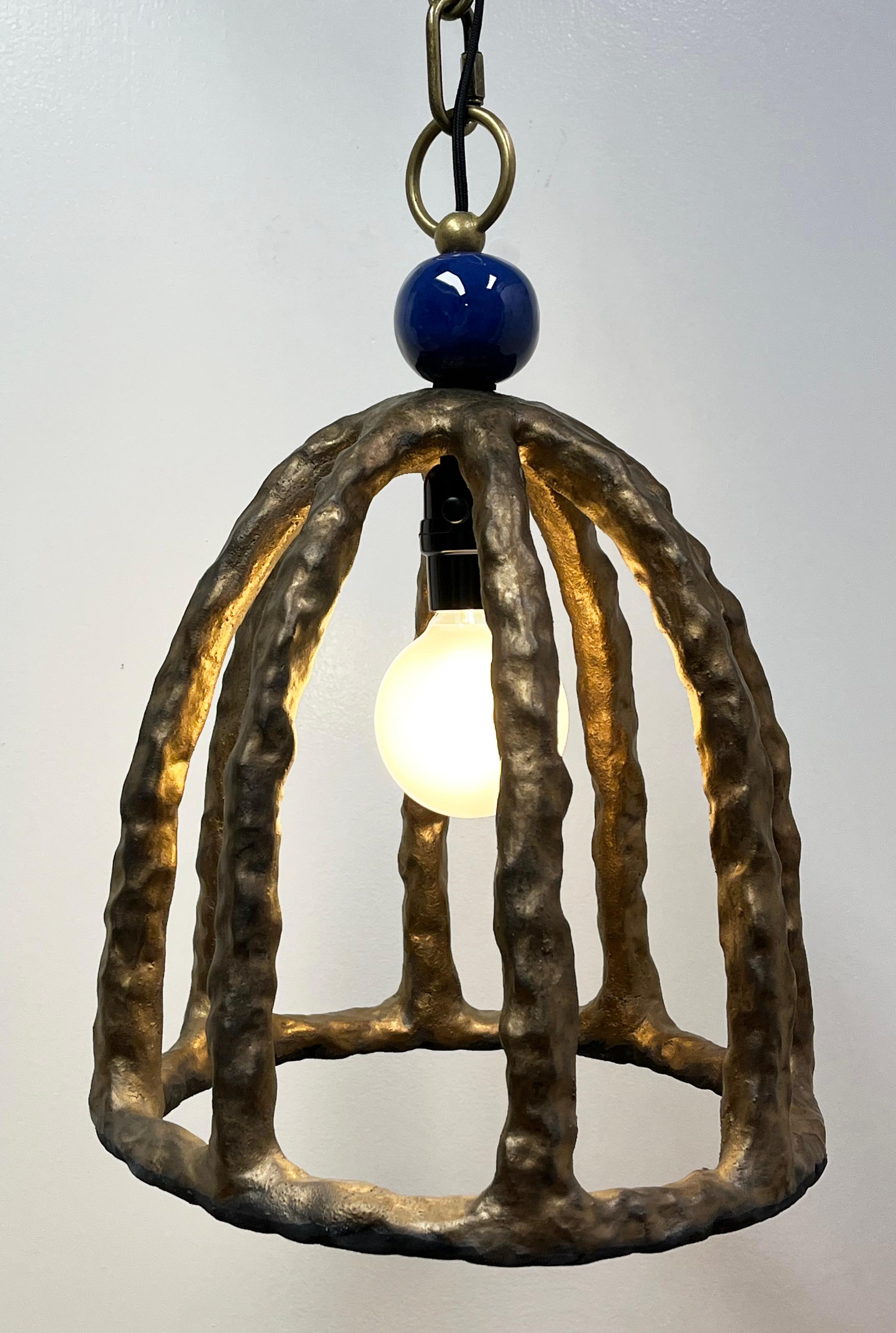 Birdcage Stoneware Pendant Lamp Pair by Olivia Barry / By Hand Eclectic Mix For Sale 5