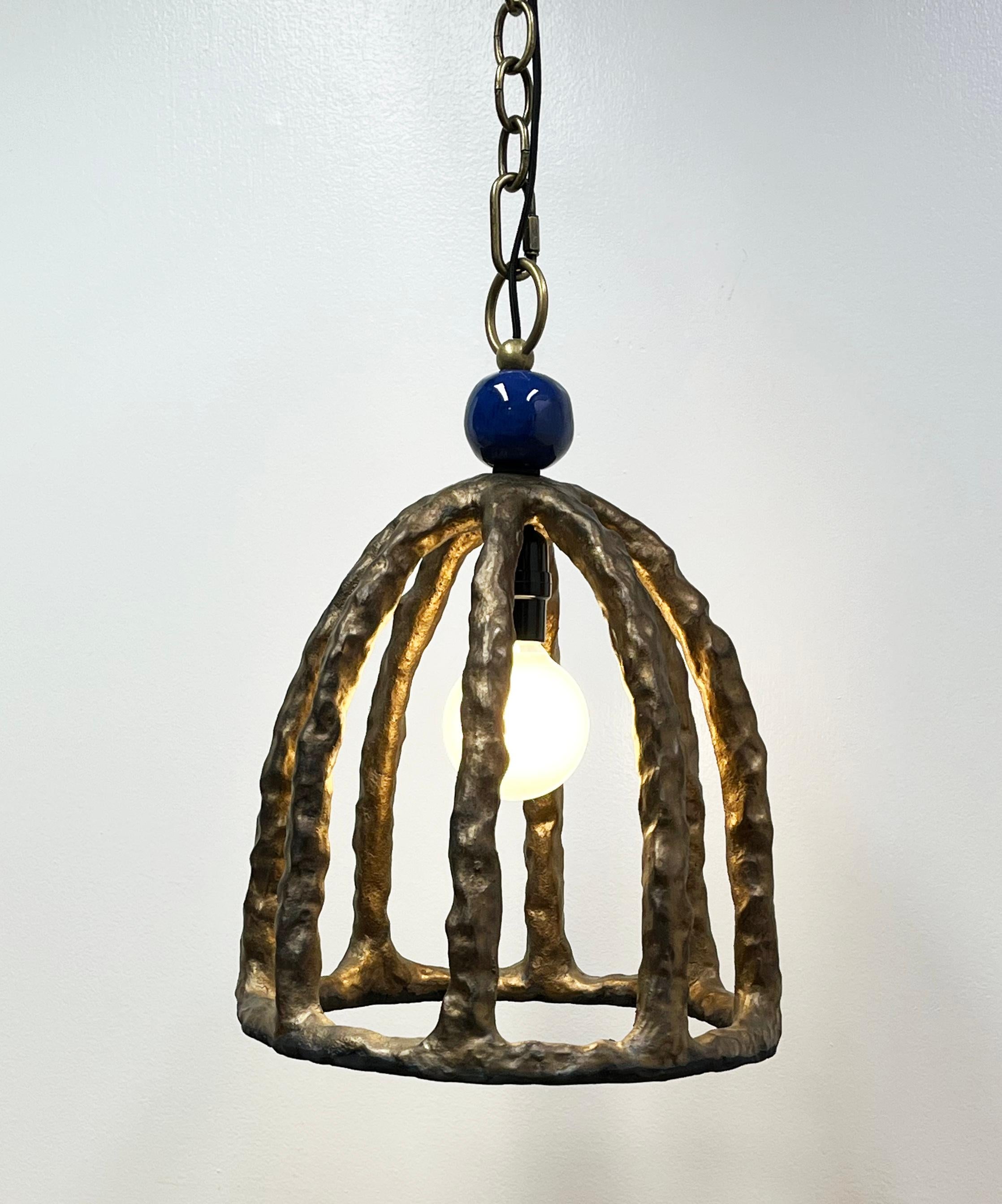 Birdcage Stoneware Pendant Lamp Pair by Olivia Barry / By Hand Eclectic Mix For Sale 6