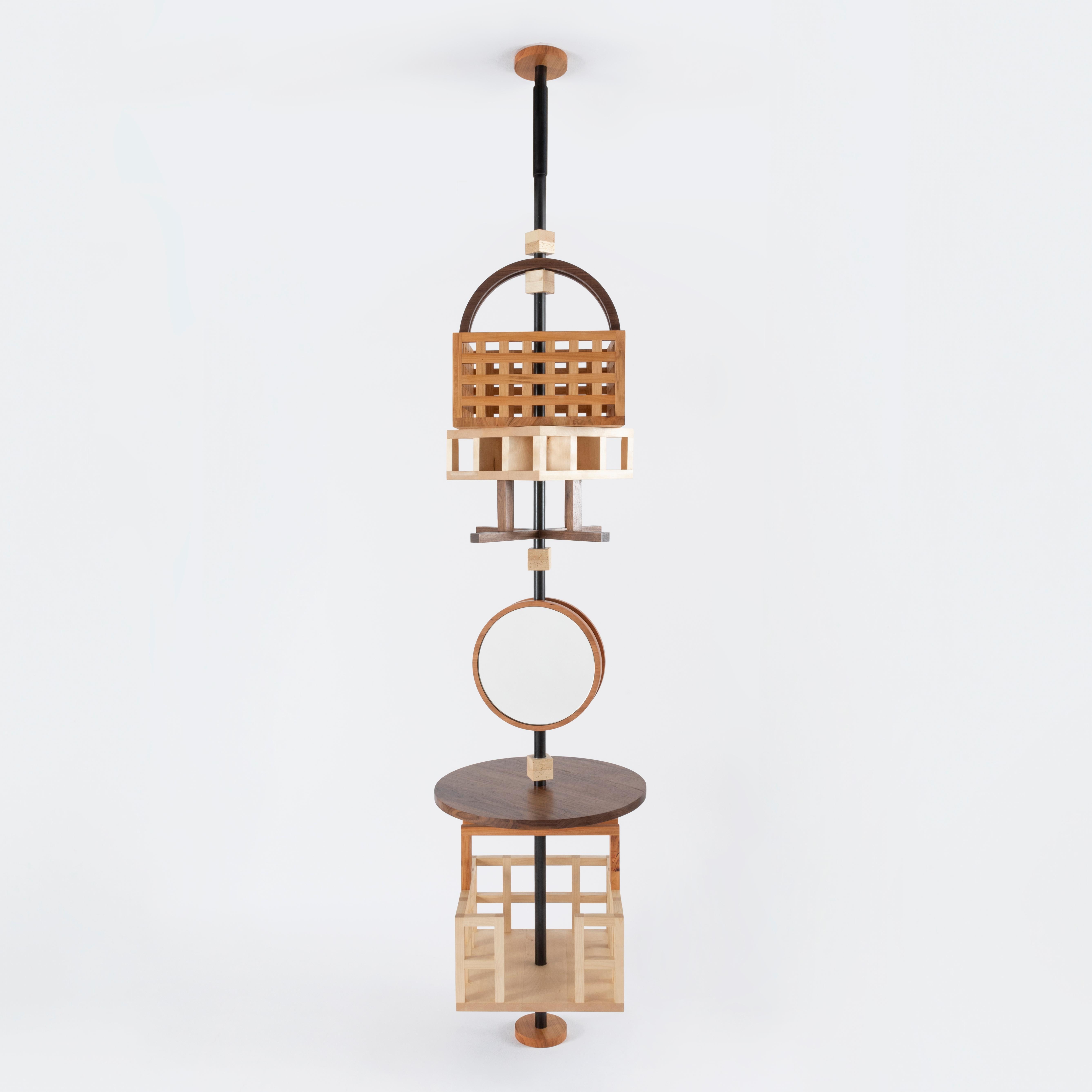 An extraordinary piece of furniture inspired by the concrete and poetic concept of a pedestal. A vertical structure of which the pedestal constitutes a small component of the entire object.
Drawing inspiration from the type of skyscraper furniture
