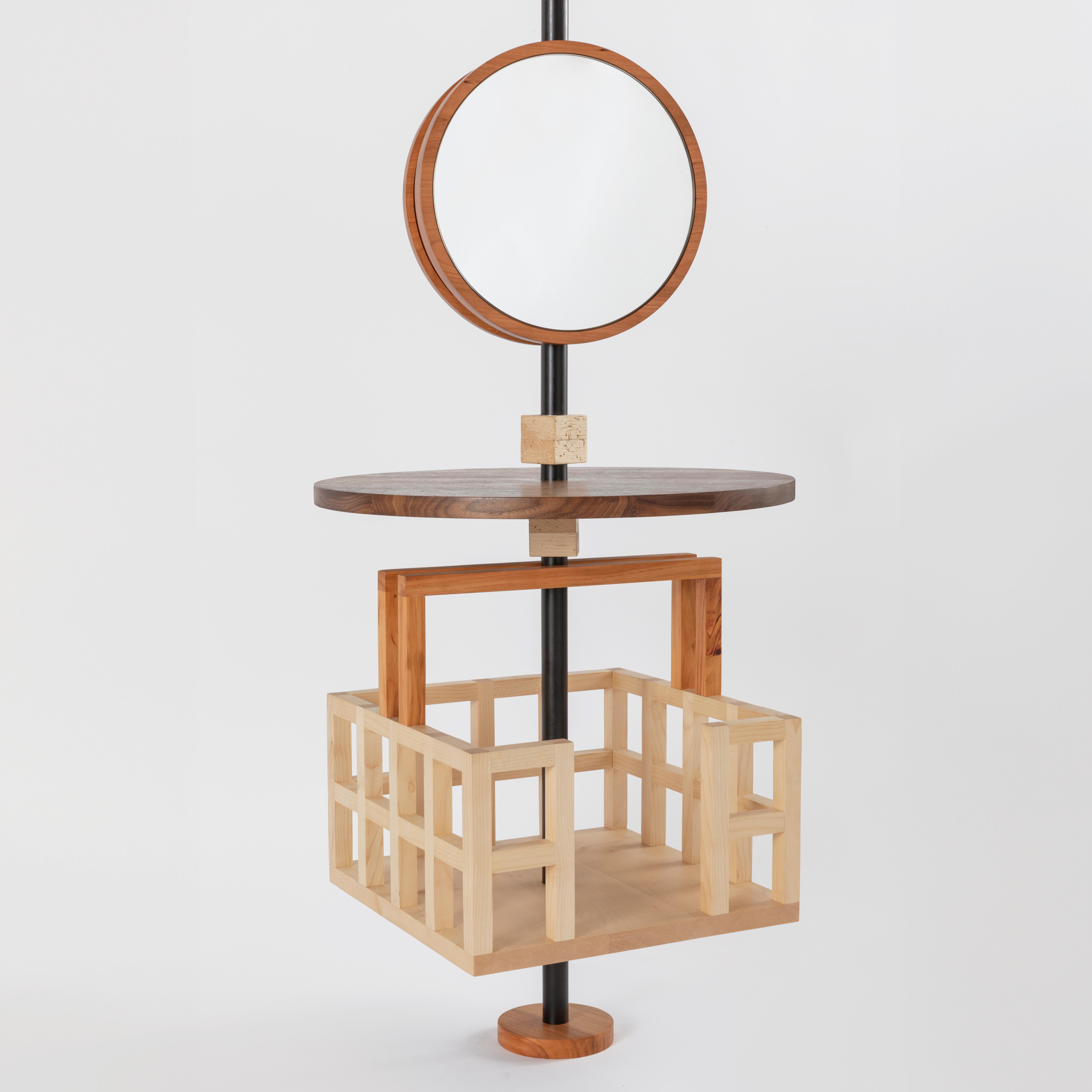 Contemporary Birdie Sky Earth container - Shelf and mirror in solid wood For Sale
