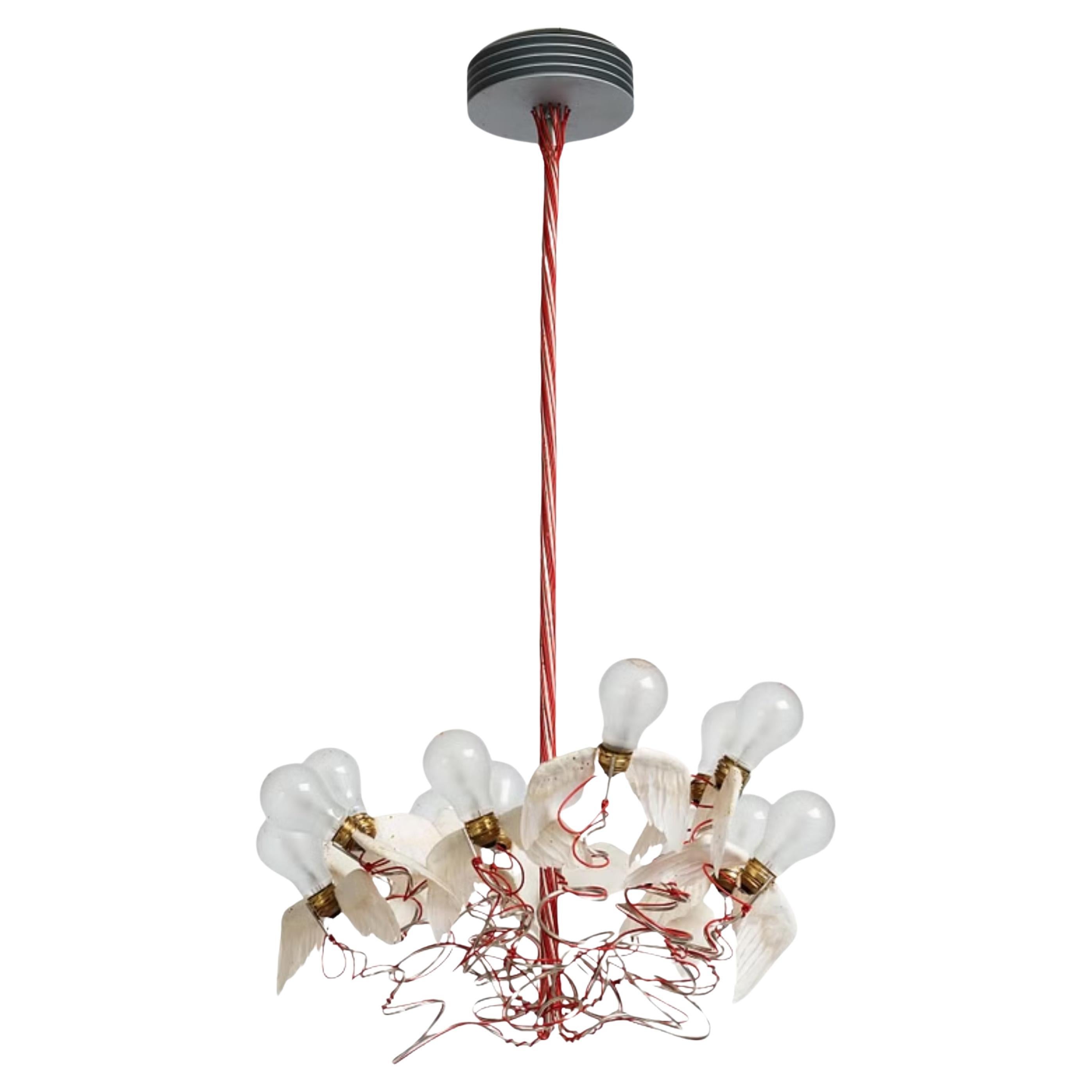 
Birdie
 Pendant Lamp in Red and Goose Feather Wings for Ingo Maurer