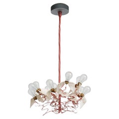 Lámpara colgante "Birdie" en rojo y alas de pluma de ganso para Ingo Maurer