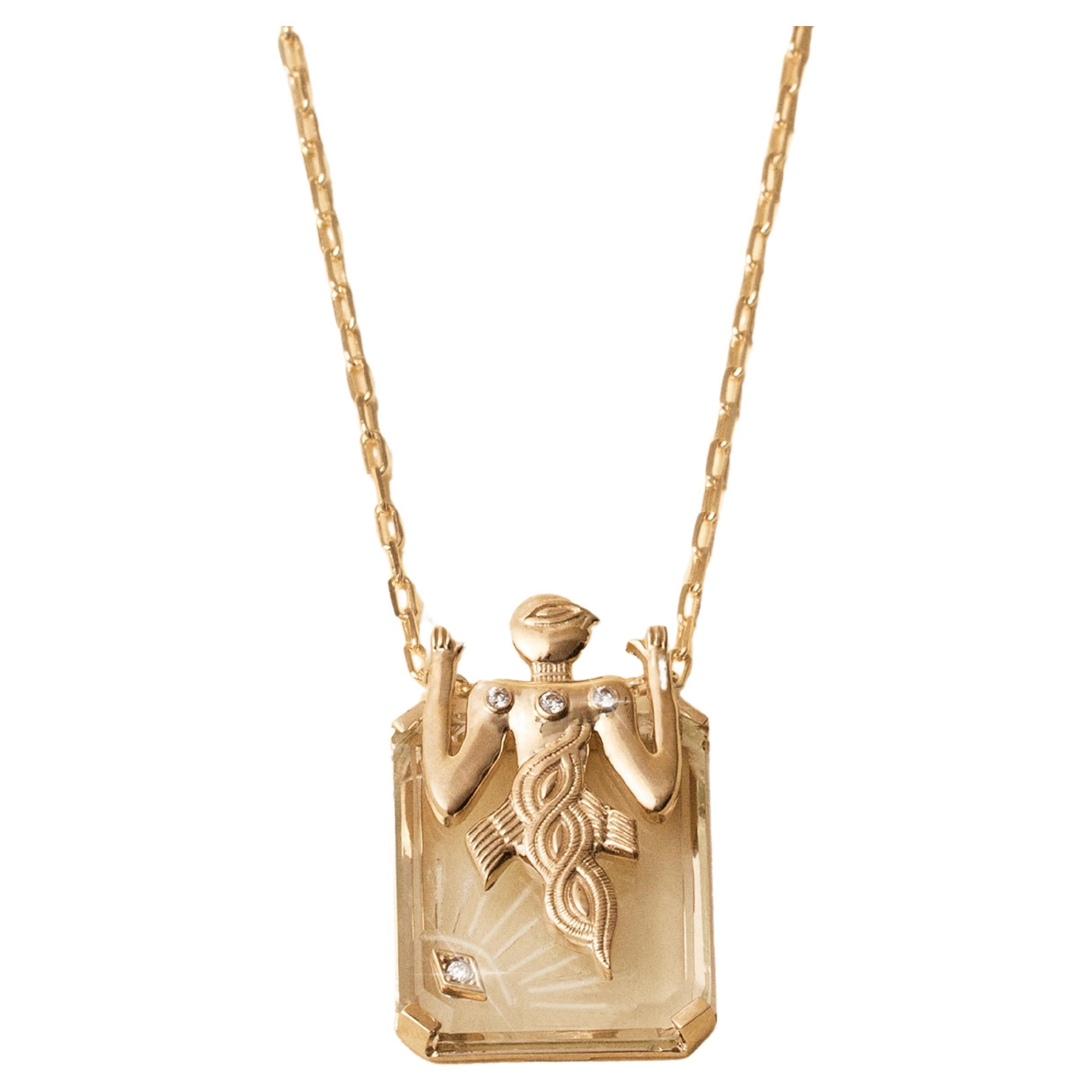 Birdman Crystal Gold Necklace For Sale