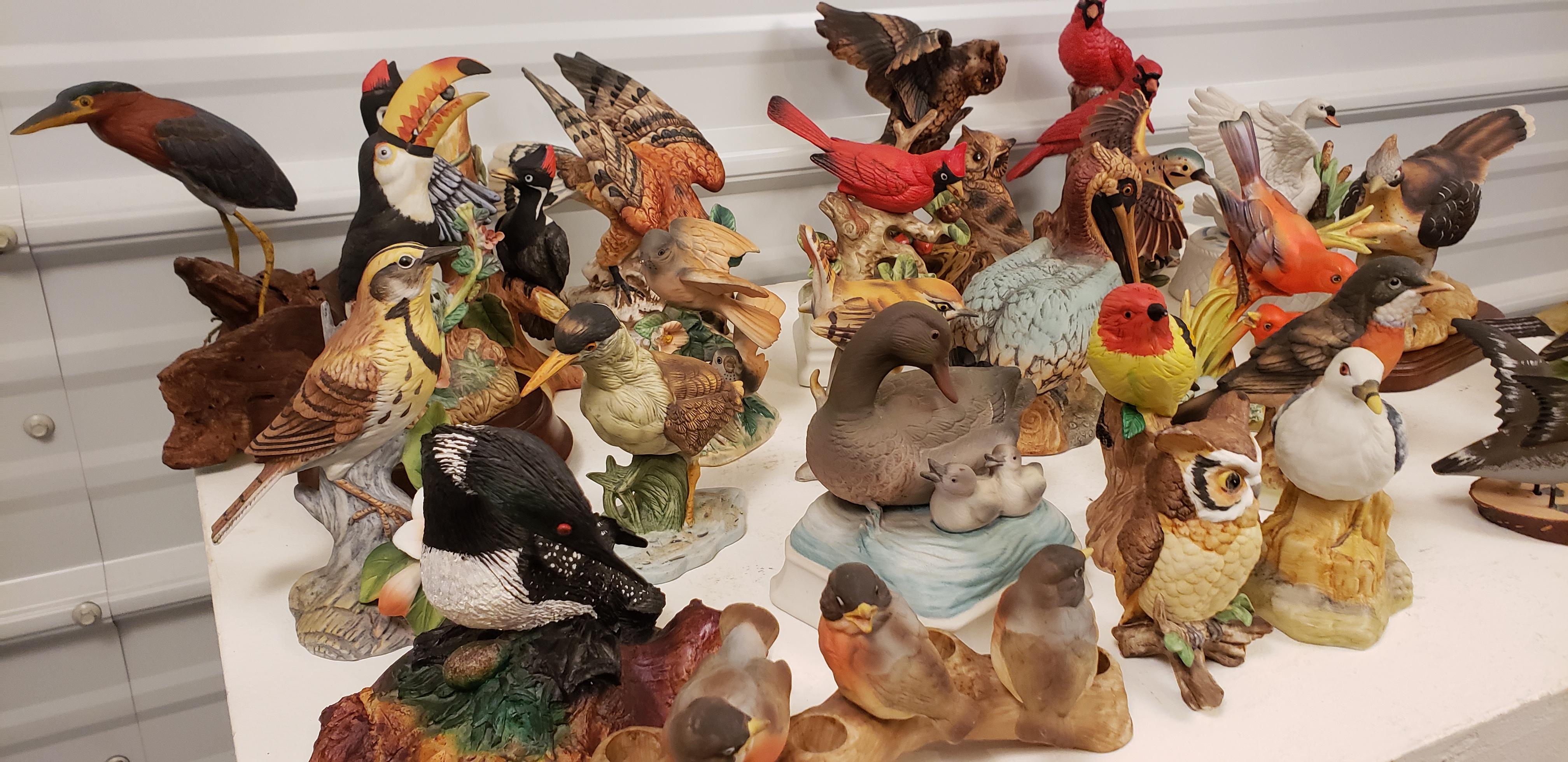 Porcelain Birds a Collection of 25 Bird Figures and Music Boxes For Sale