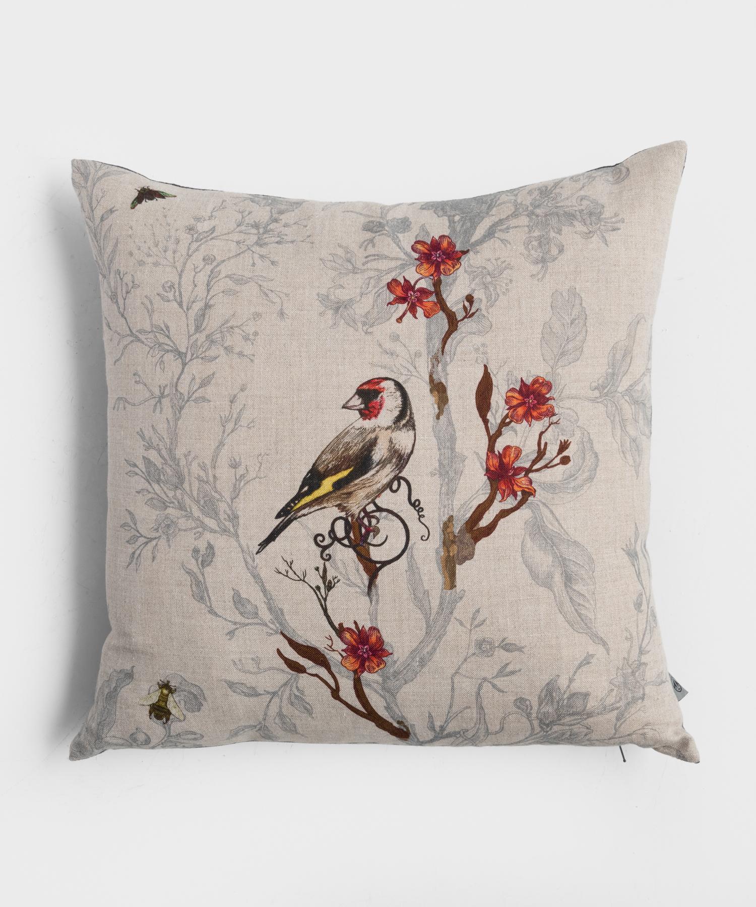 American Birds & Bees Goldfinch Cushion by Timorous Beasties