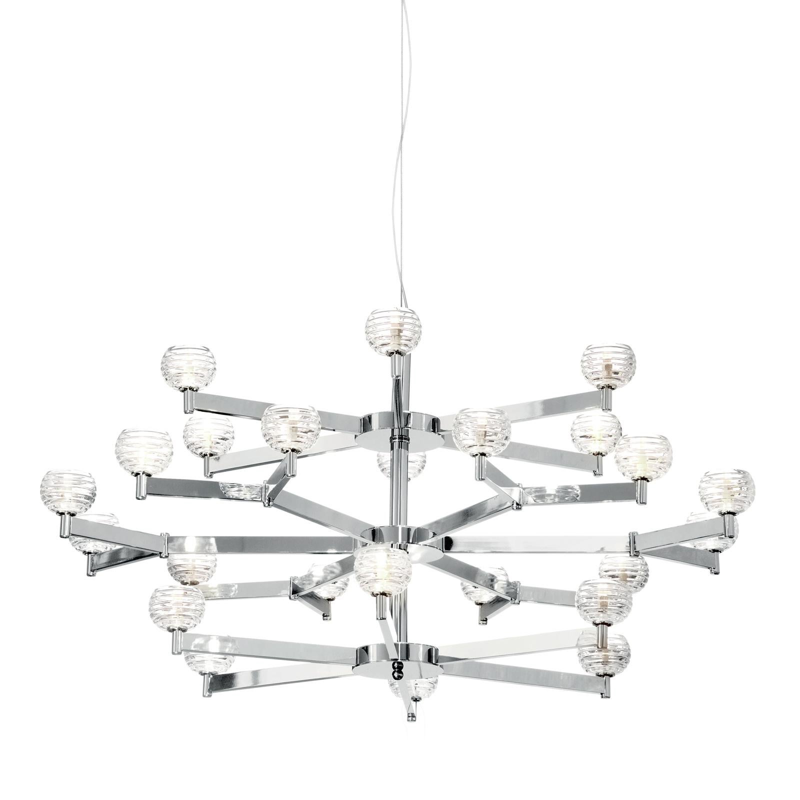 Inspired by the world of nature and reinterpreted using rigorous geometries, this chandelier is a homage to the stylish and bold Art Deco home decor. Sophisticated and timeless, this piece will make a statement in a modern home, where it will