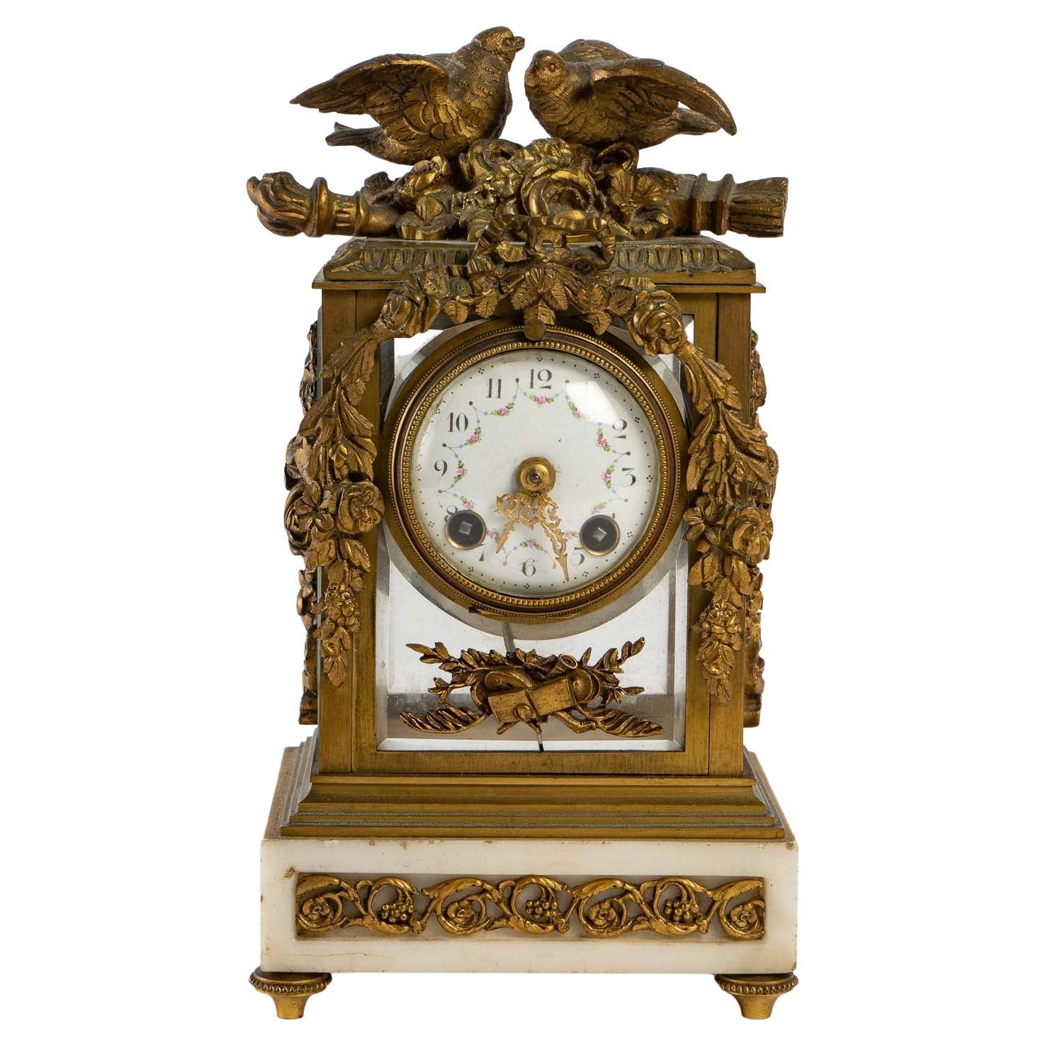 Brass Birdcage Shape Two Birds European Style Mechanical Clock Horologe 