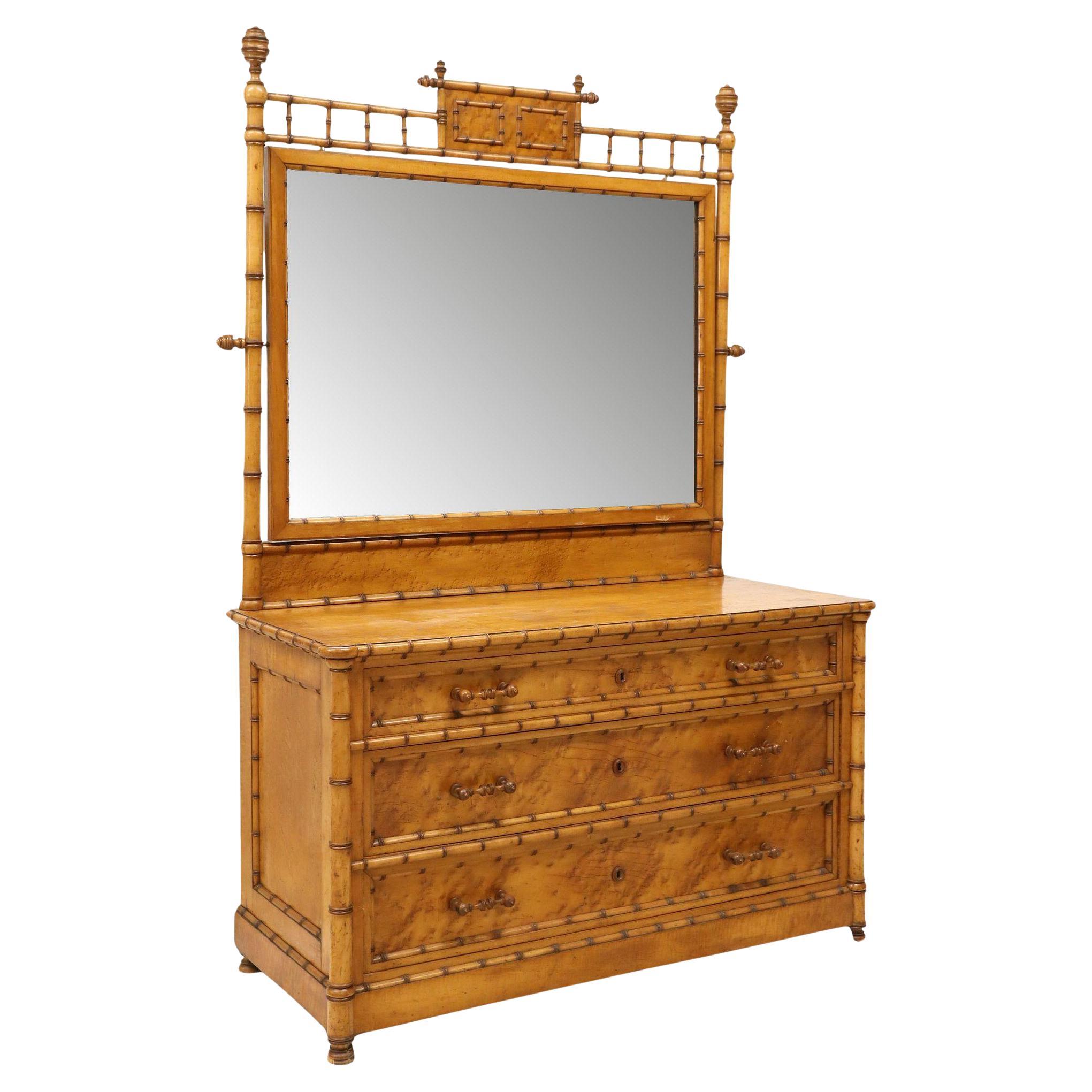 Bird's Eye Maple and Faux Bamboo Dresser/Commode in vendita 5