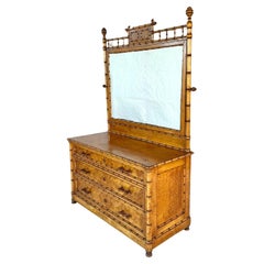 Bird's Eye Maple and Faux Bamboo Dresser/Commode