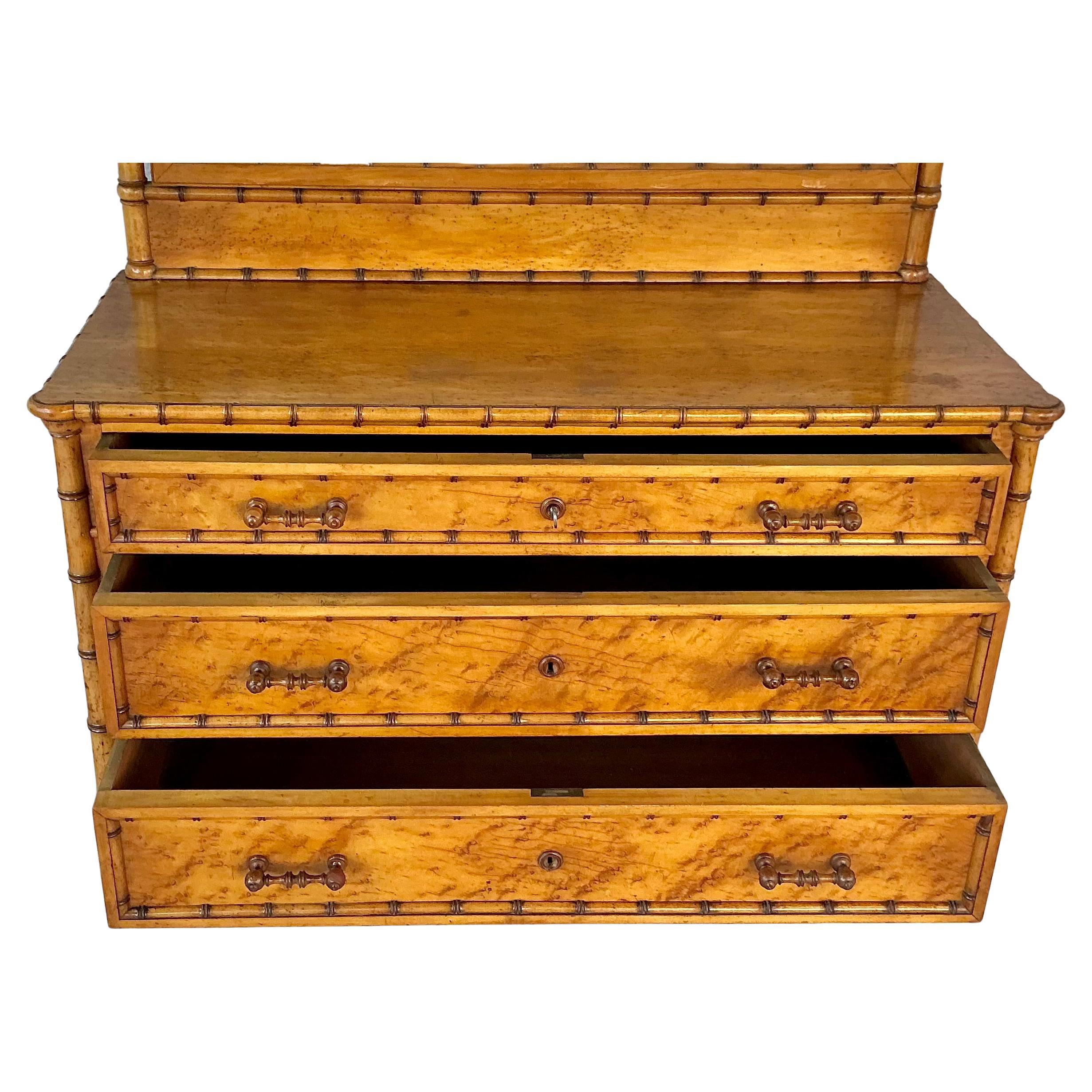 Americano Bird's Eye Maple and Faux Bamboo Dresser/Commode in vendita