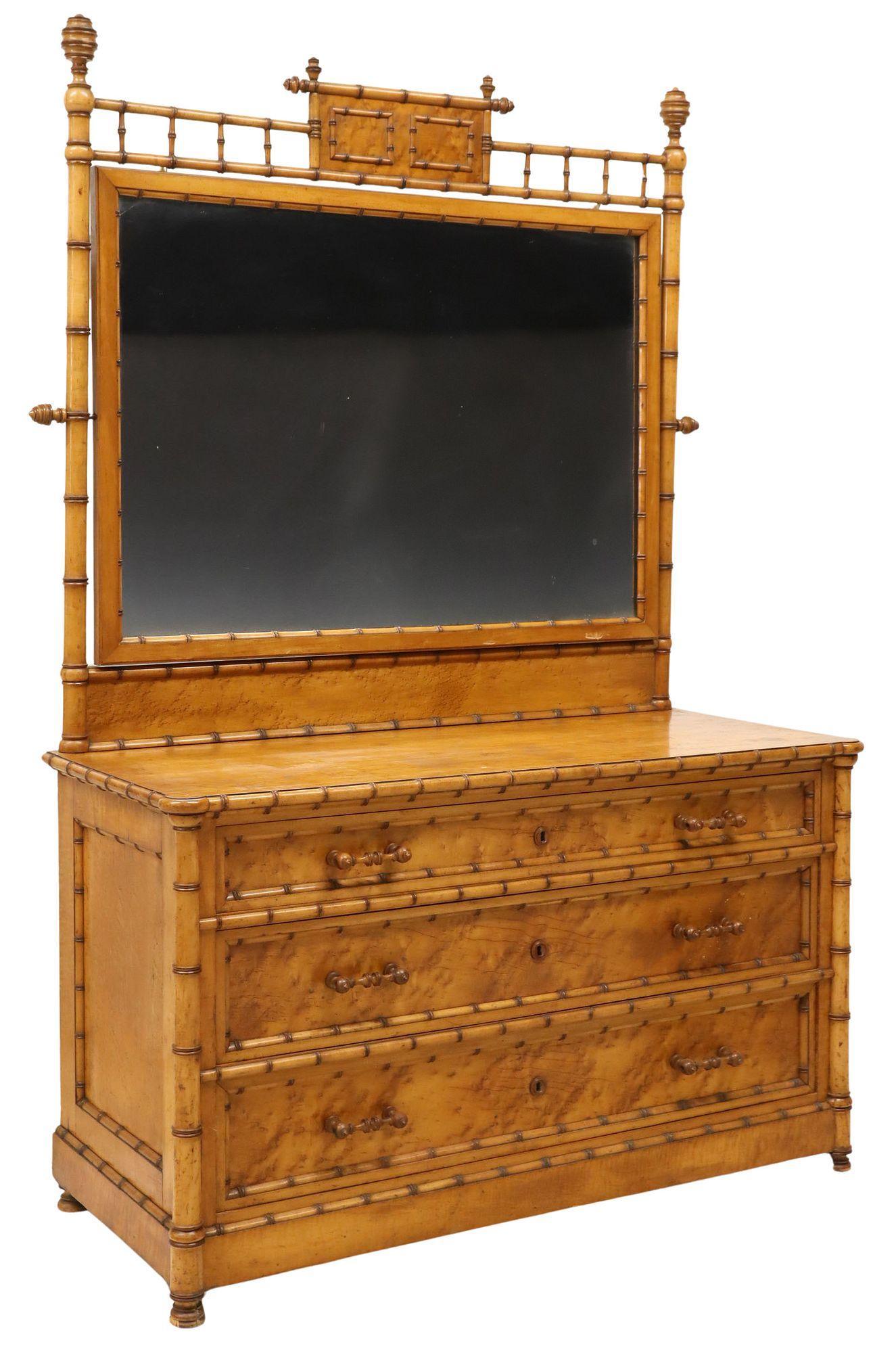 XIX secolo Bird's Eye Maple and Faux Bamboo Dresser/Commode in vendita