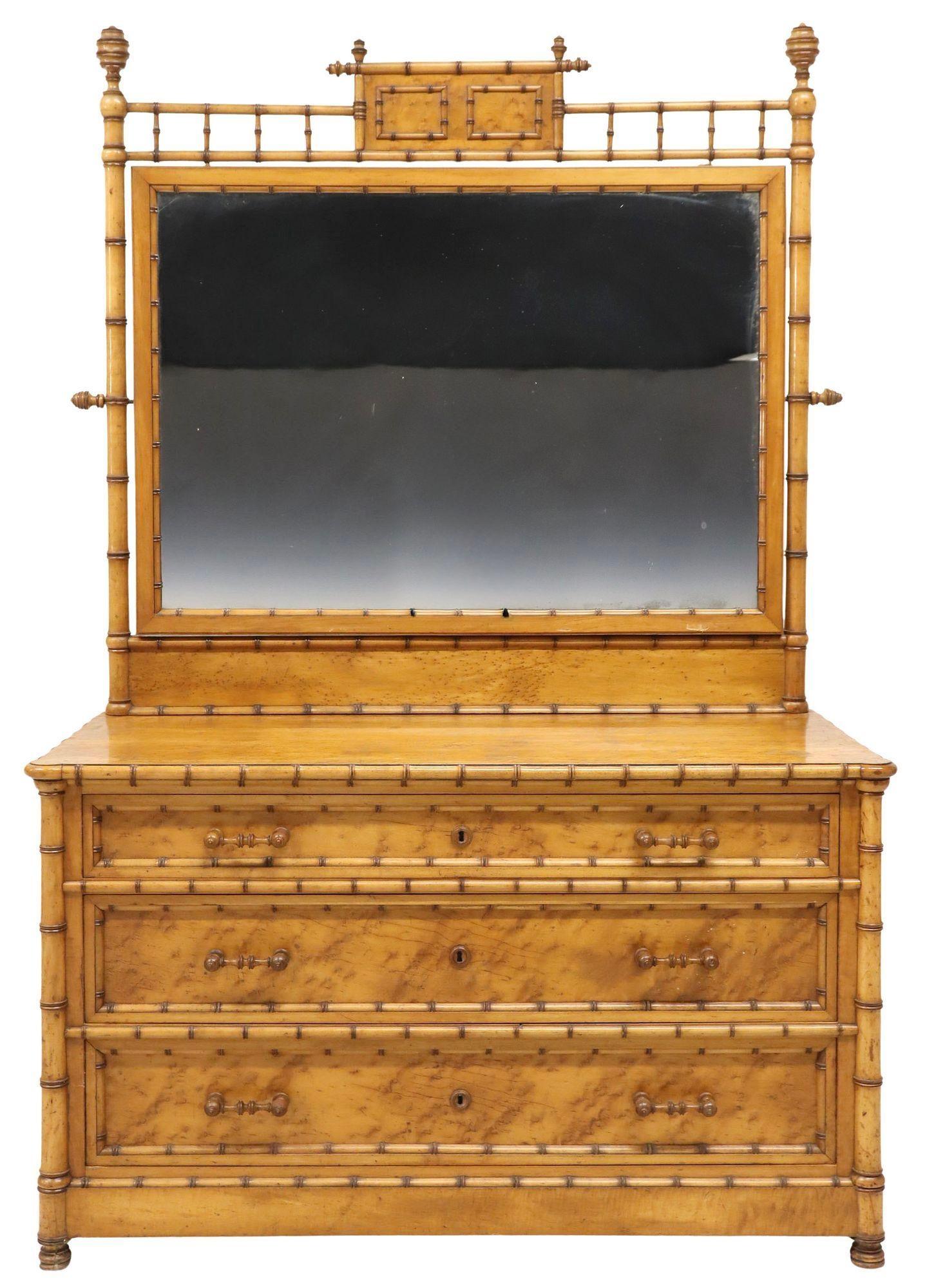 Finto bambù Bird's Eye Maple and Faux Bamboo Dresser/Commode in vendita