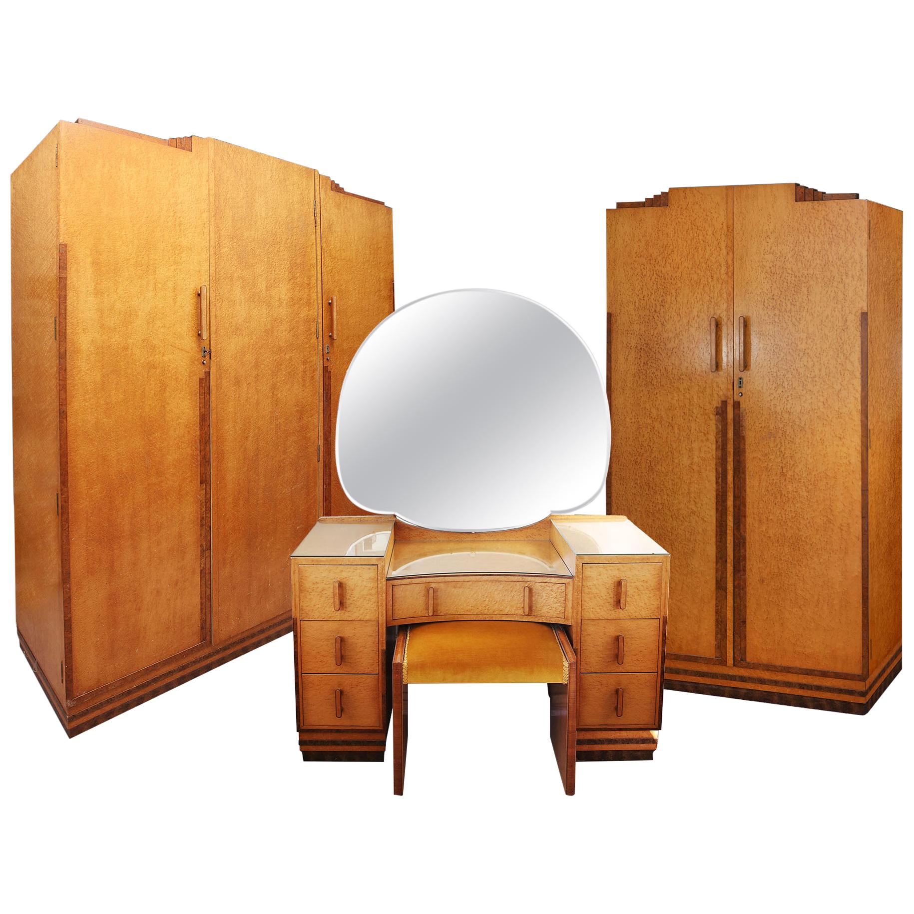 Birds Eye Maple Art Deco Bedroom Suite by Caplans Cabinets Dressing Table