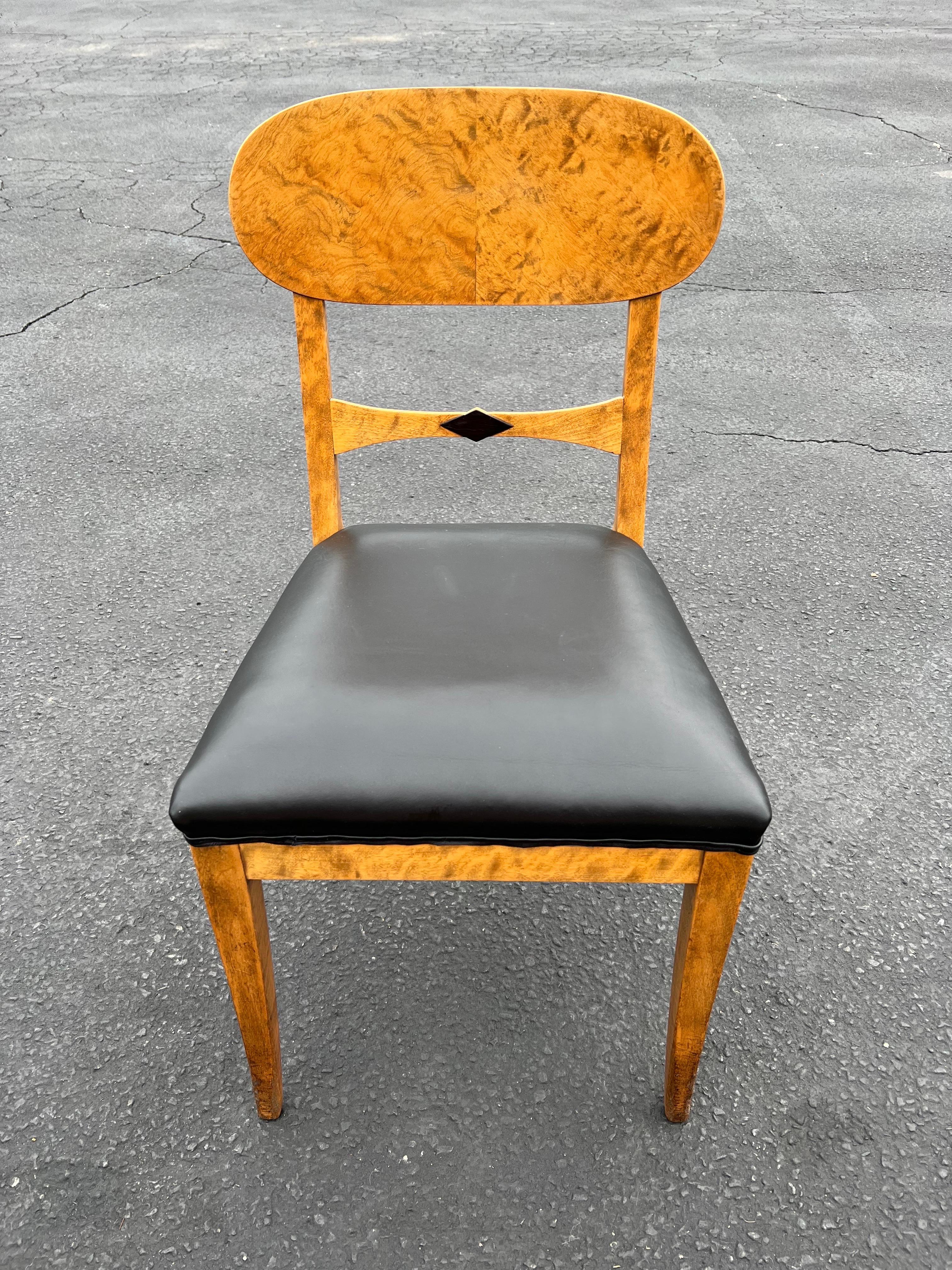 Birds eye maple Biedermeier style chair. Iconic design chair with an art deco feel. Perfect for that desk that needs a single chair or use as a side chair. Gorgeous just to look at ! Sturdy and in very good condition. Attributed to Josef Danhauser.