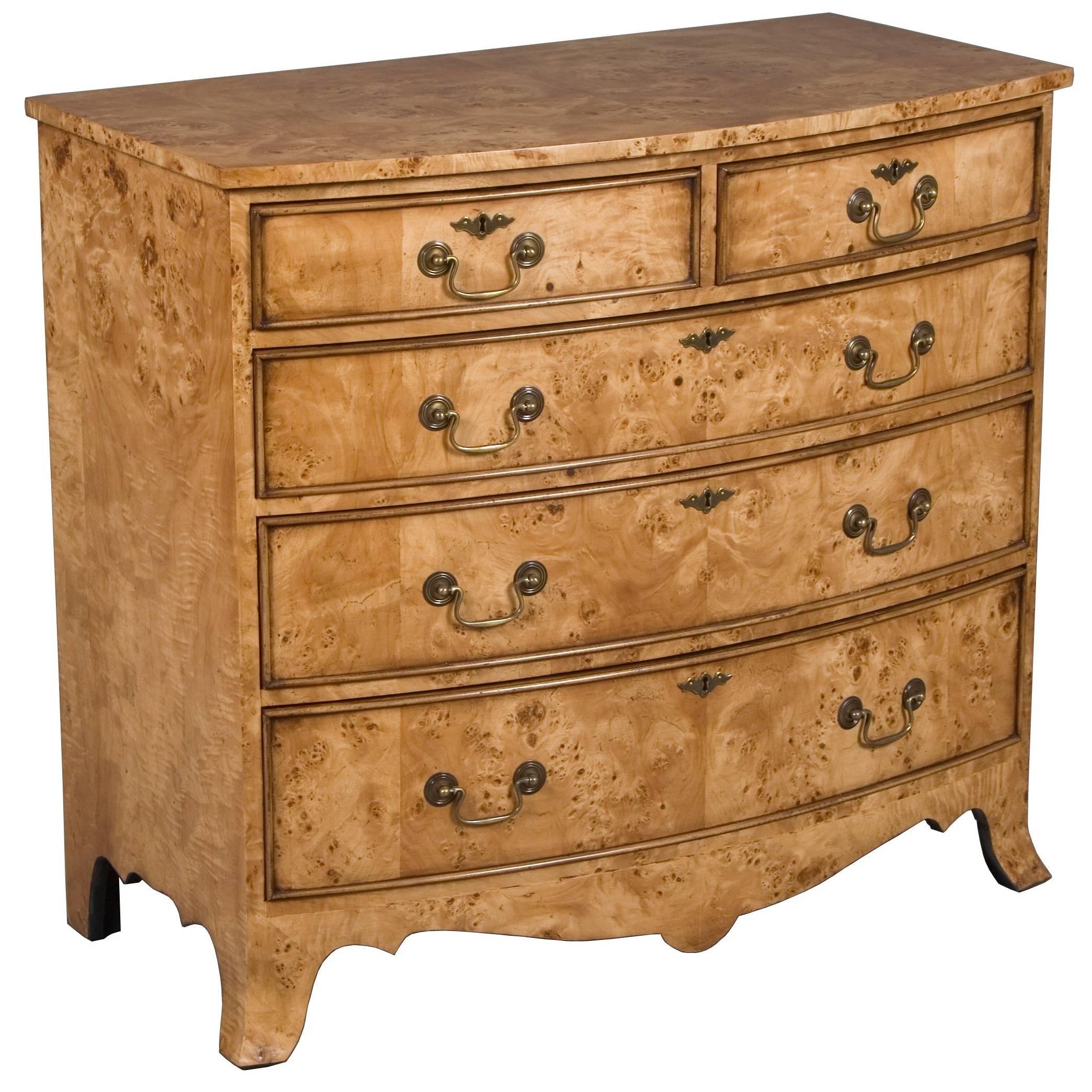 Bird's-Eye Maple Bow Front Chest of Drawers at 1stDibs