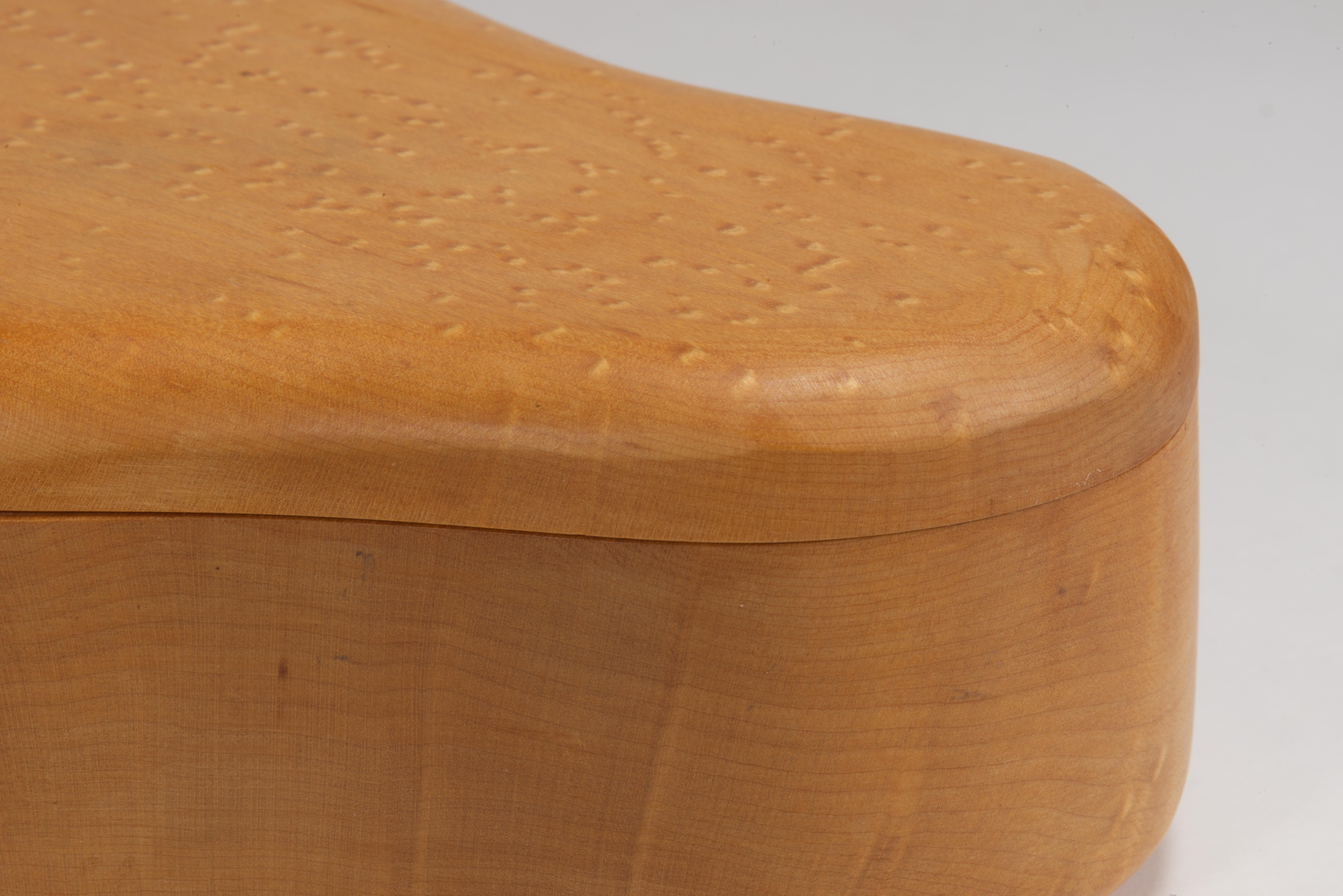 Birds Eye Maple Carved Box with Lid, American Studio Craft For Sale 3