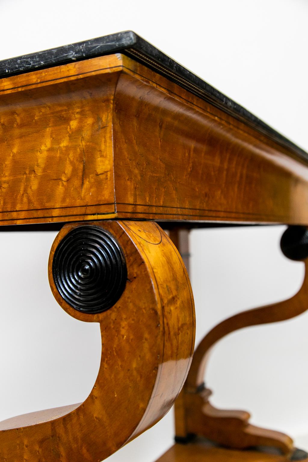 19th Century Bird's-Eye Maple German Bierdermier Marble-Top Console Table For Sale