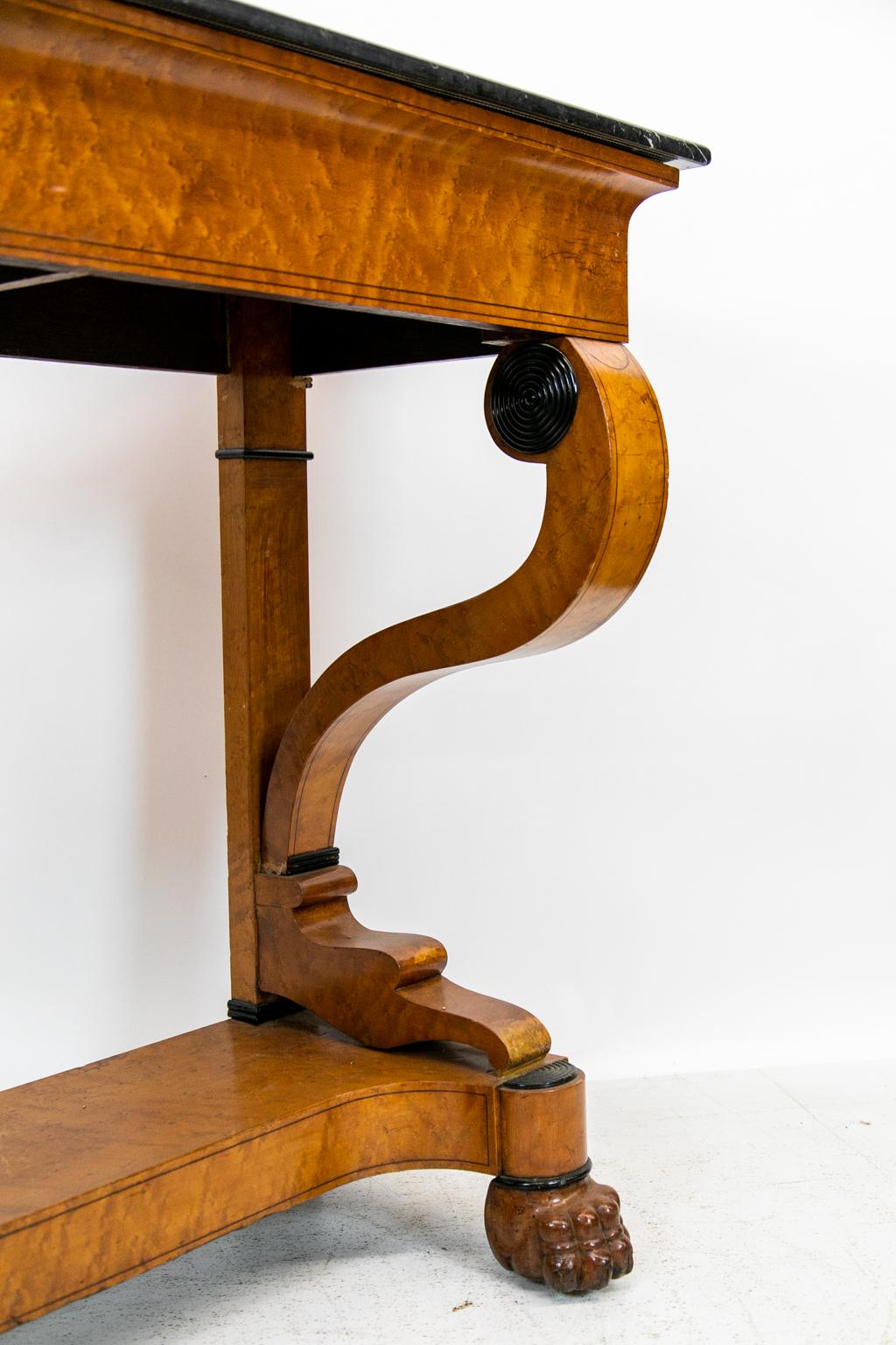 19th Century Bird's-Eye Maple German Bierdermier Marble-Top Console Table
