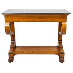 Antique Bird's-Eye Maple German Bierdermier Marble-Top Console Table