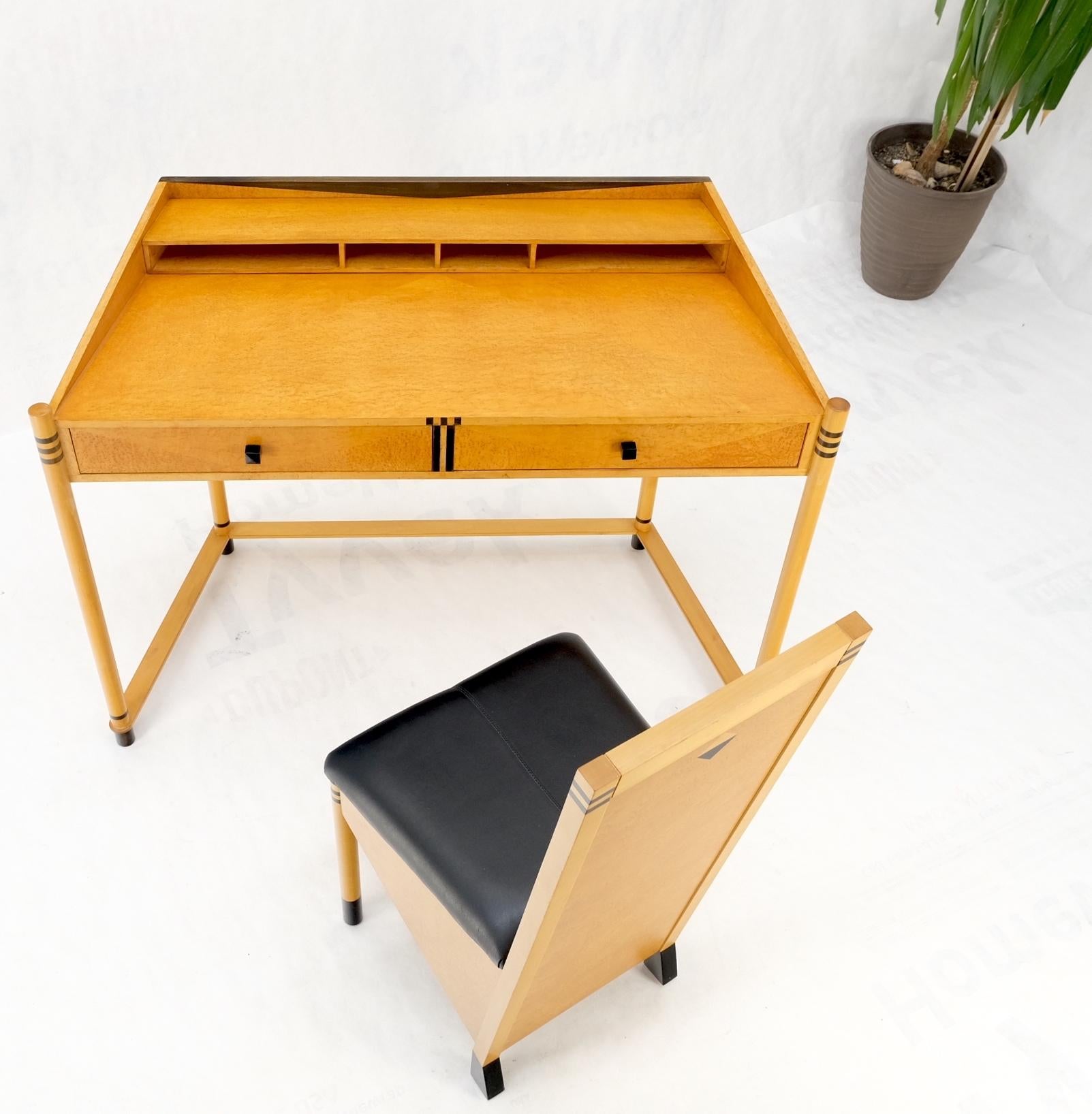 Birds Eye Maple Italian Art Deco Style Low Profile Desk w/ Leather Chair Mint! For Sale 6