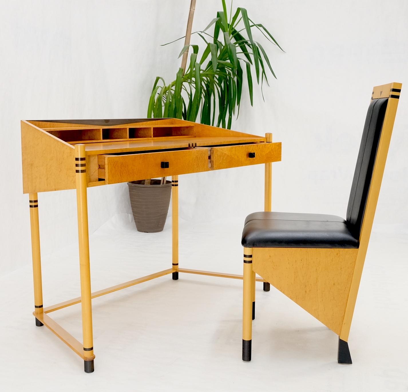 Birds Eye Maple Italian Art Deco Style Low Profile Desk w/ Leather Chair Mint! For Sale 8